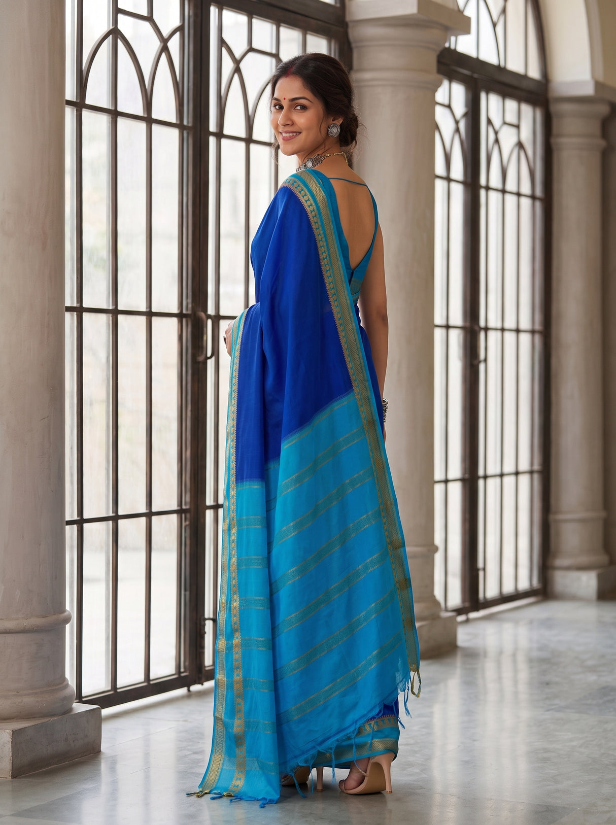 MIMOSA Royal Blue Saree Saree — pose 7 styling detail