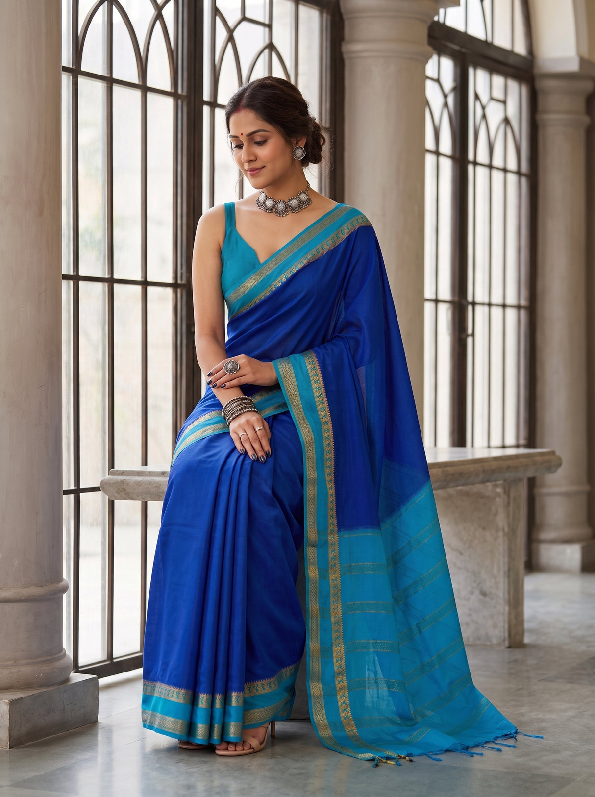 MIMOSA Royal Blue Saree Saree — pose 8 styling detail