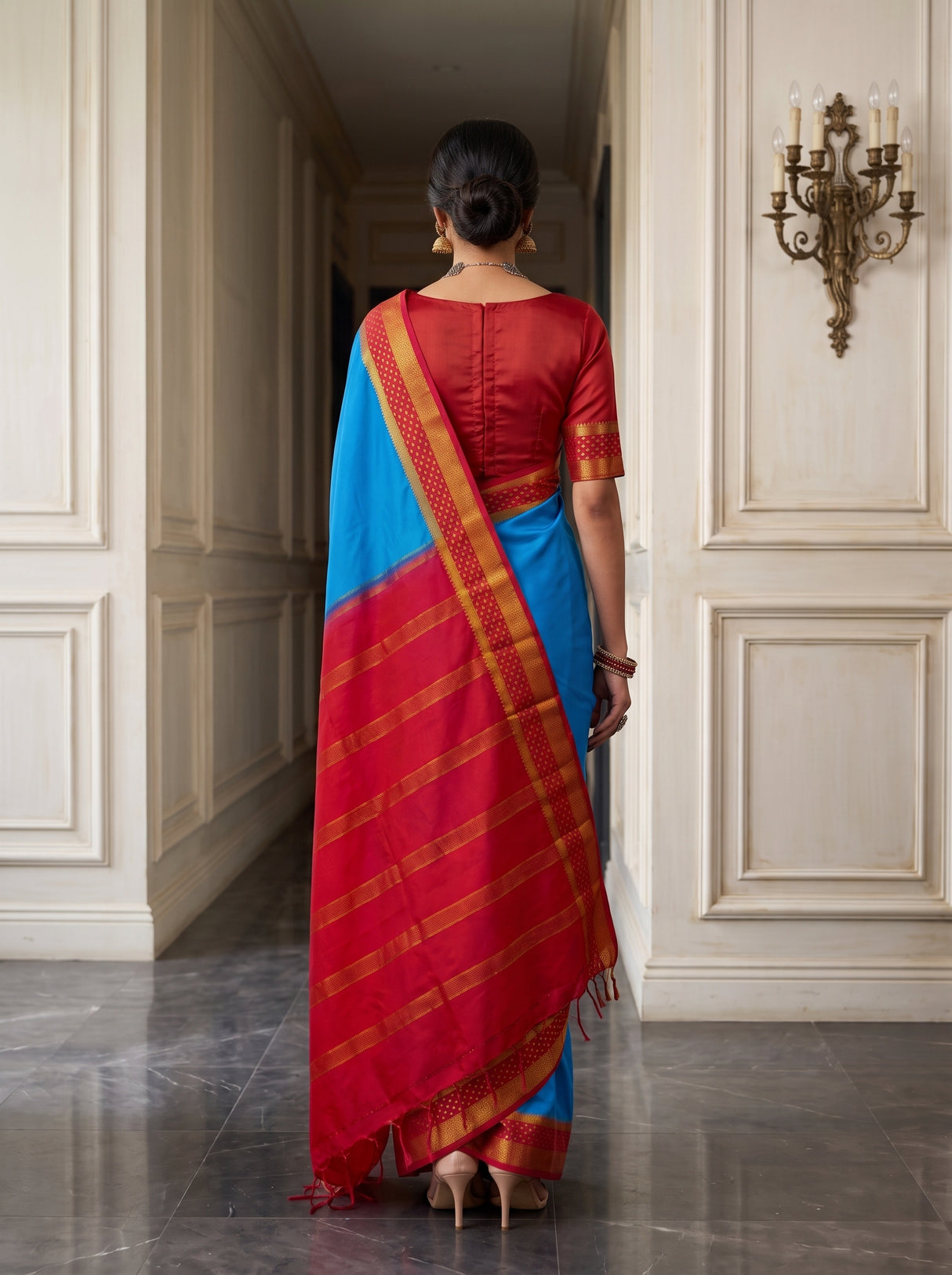 MIMOSA Ananda Mysore Silk Crepe Saree — pose 2 styling detail