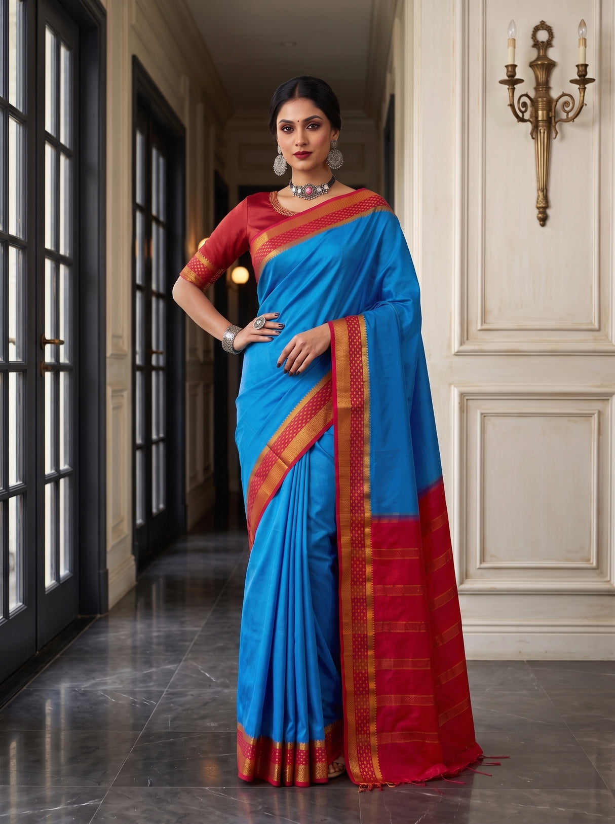 MIMOSA Ananda Mysore Silk Crepe Saree — pose 4 styling detail
