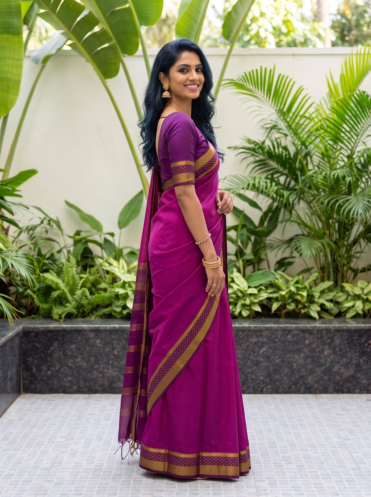 MIMOSA Magenta Mysore Silk Crepe Saree — pose 5 styling detail