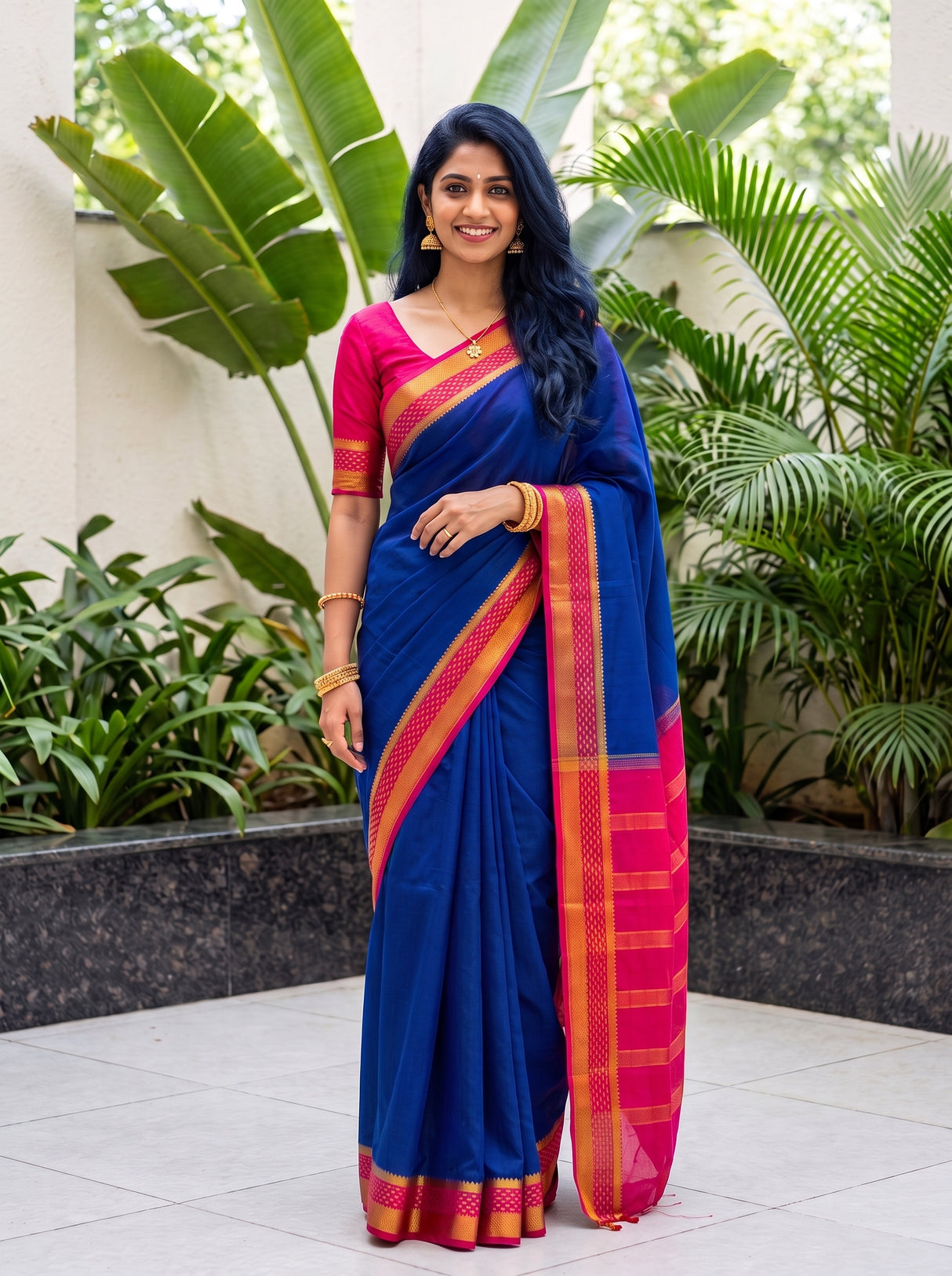 MIMOSA Navy Mysore Silk Crepe Saree — pose 10 styling detail