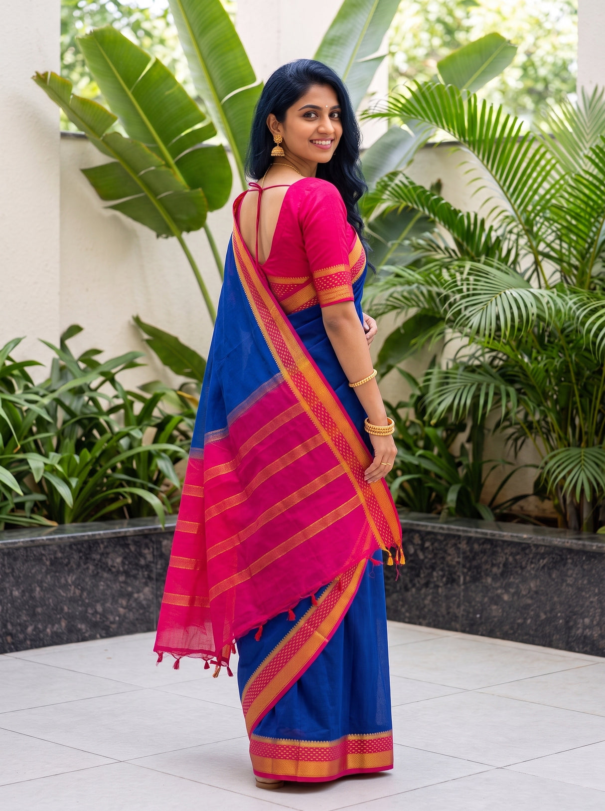 MIMOSA Navy Mysore Silk Crepe Saree — pose 7 styling detail