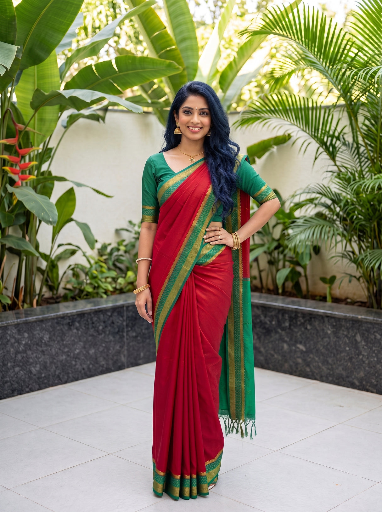 MIMOSA Red Mysore Silk Crepe Saree — pose 4 styling detail