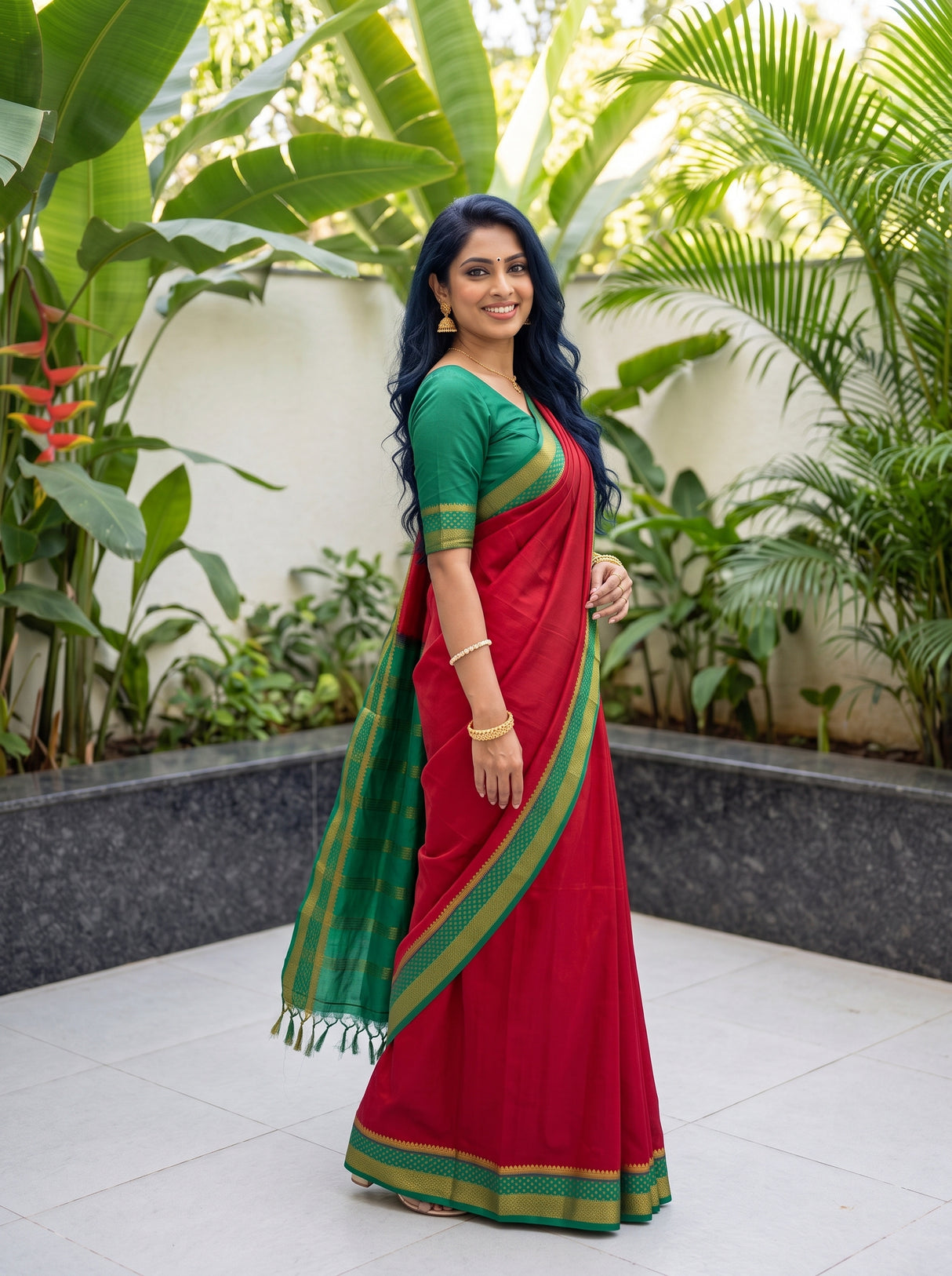 MIMOSA Red Mysore Silk Crepe Saree — pose 5 styling detail