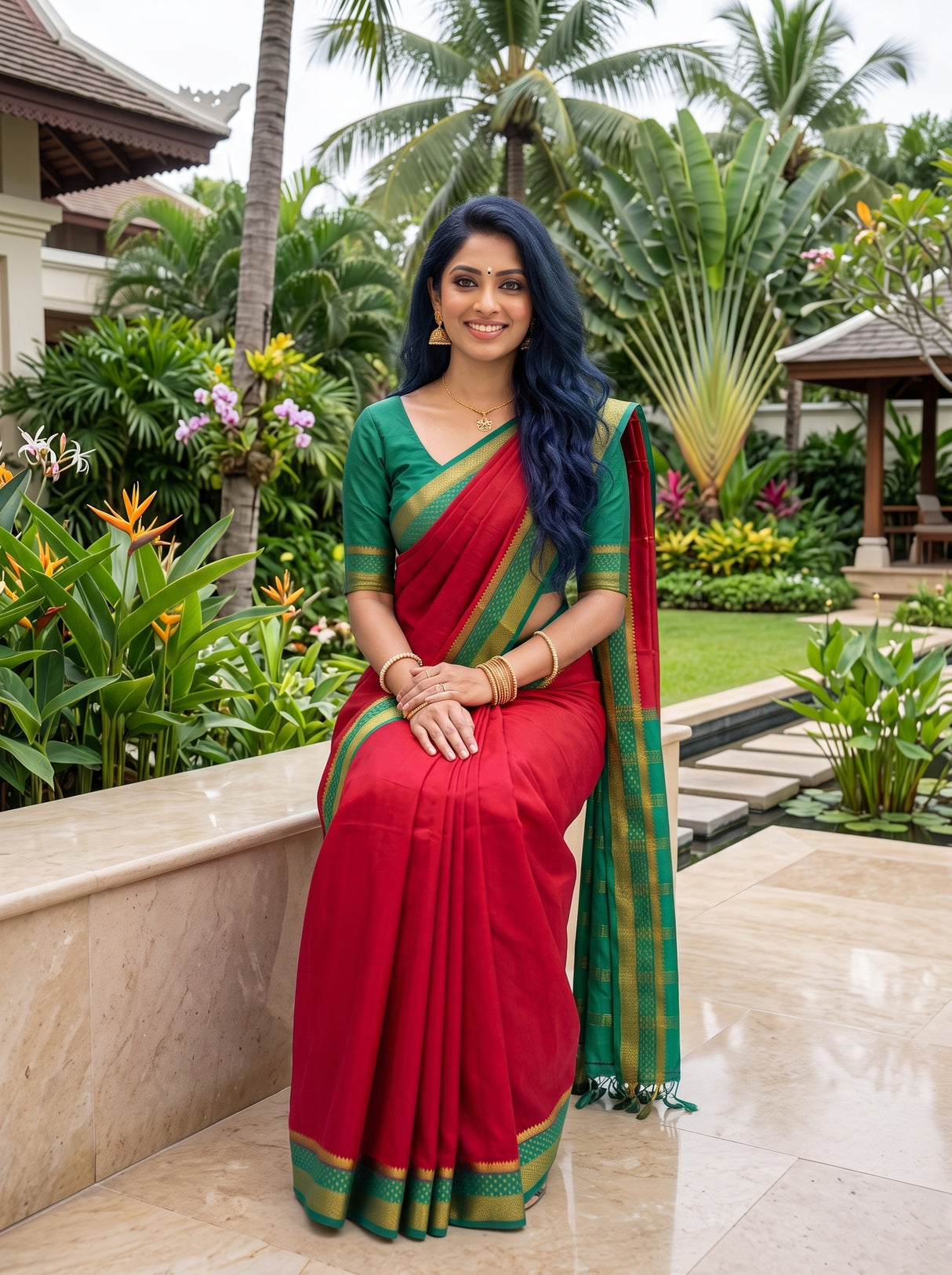 MIMOSA Red Mysore Silk Crepe Saree — pose 8 styling detail