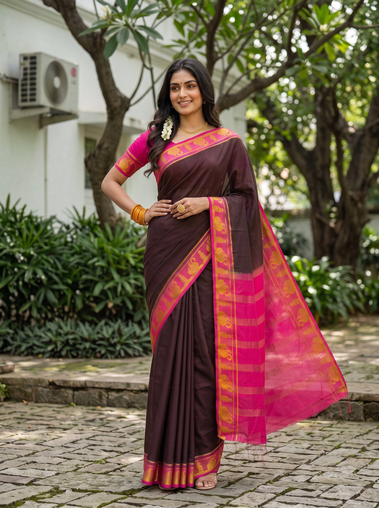 MIMOSA Chocolate Saree Saree — pose 4 styling detail