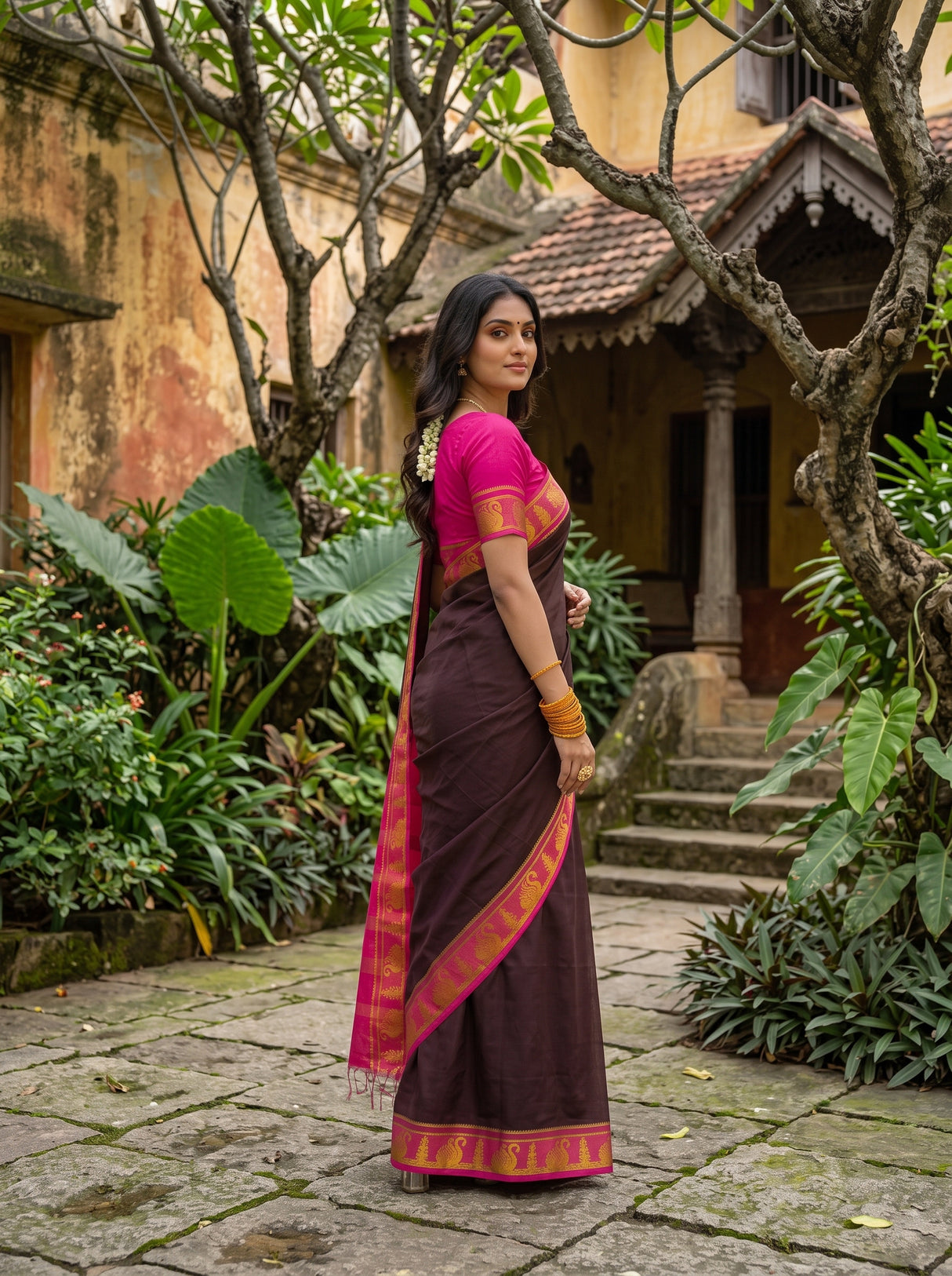 MIMOSA Chocolate Saree Saree — pose 5 styling detail