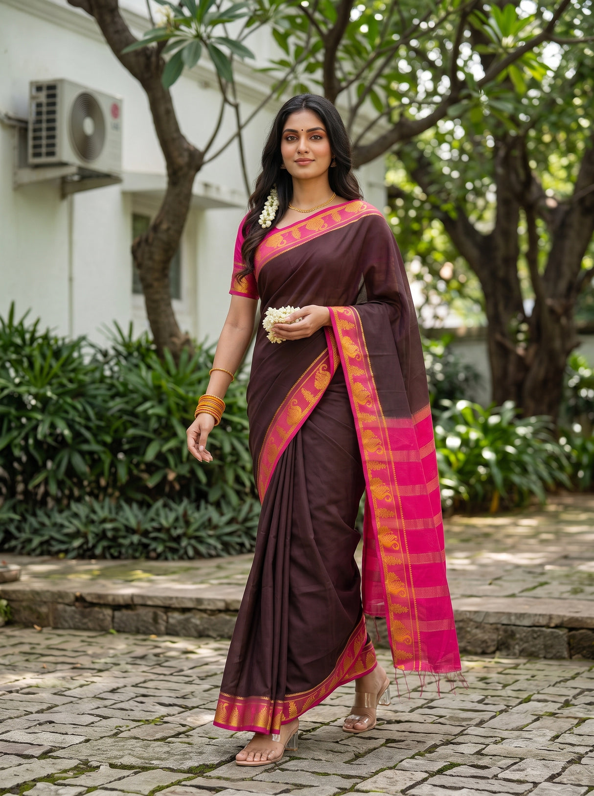 MIMOSA Chocolate Saree Saree — pose 6 styling detail