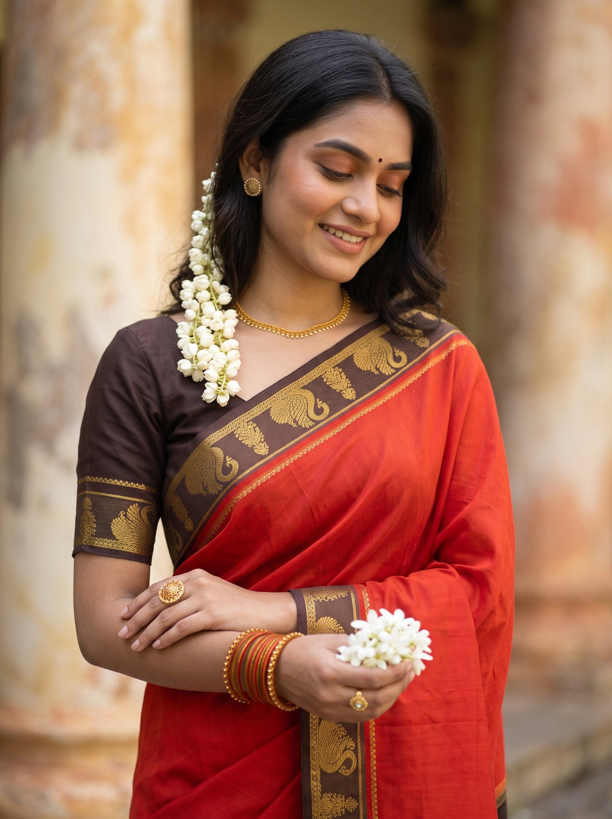 MIMOSA Orange Saree Saree — pose 10 styling detail