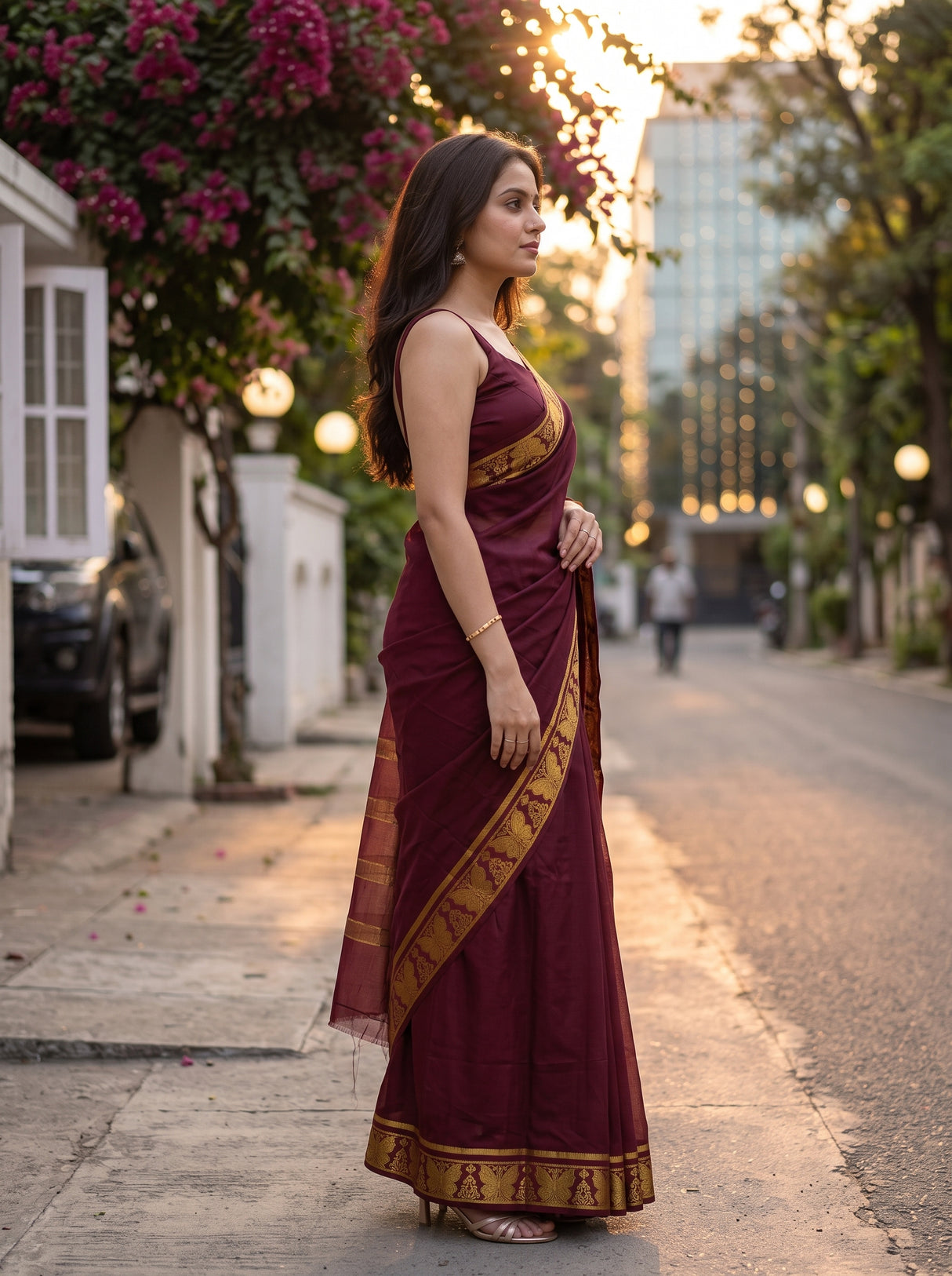 MIMOSA Chocolate Saree Saree — pose 3 styling detail