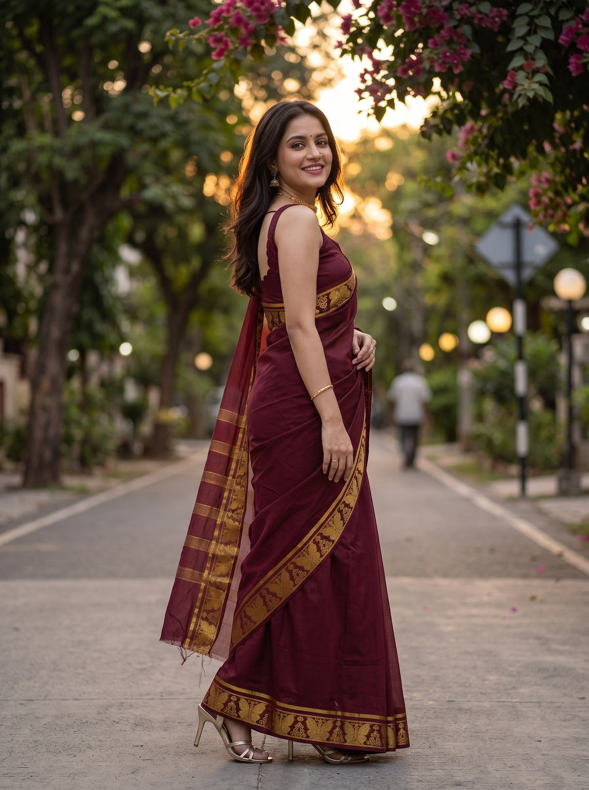 MIMOSA Chocolate Saree Saree — pose 5 styling detail