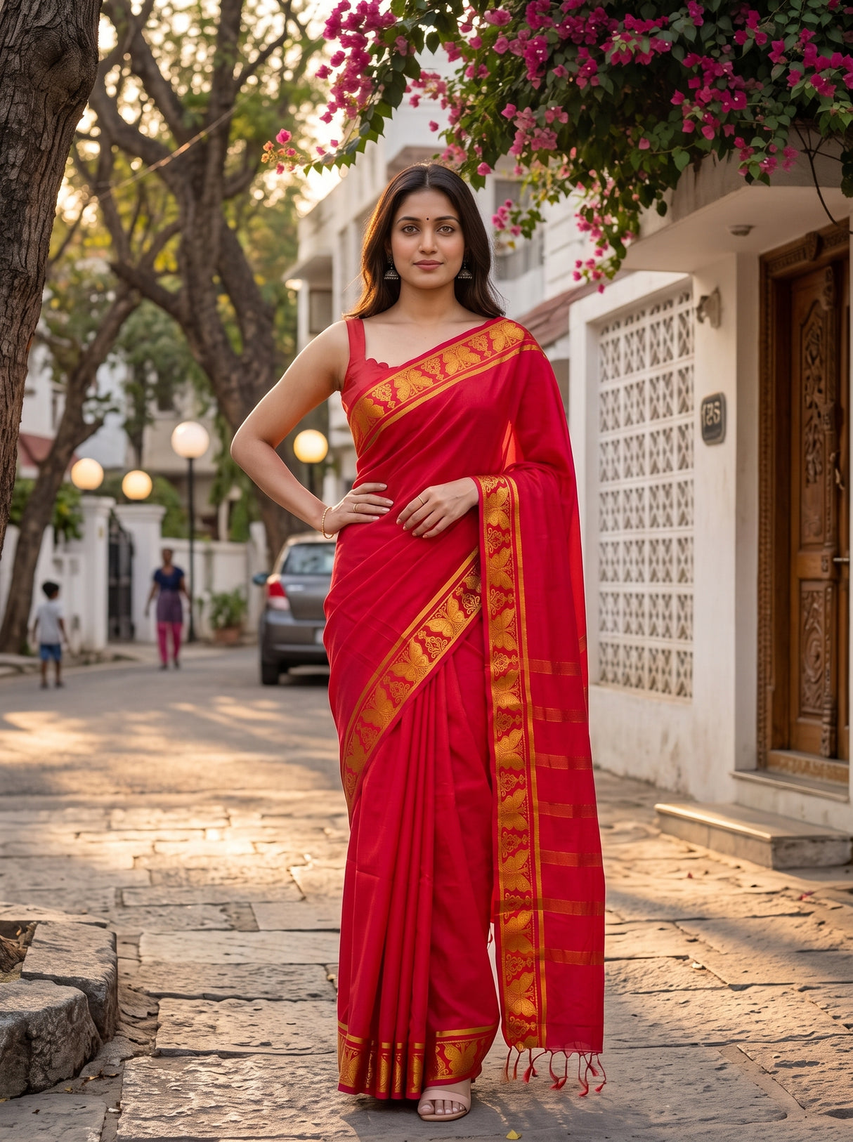 MIMOSA Strawberry Saree Saree — pose 4 styling detail