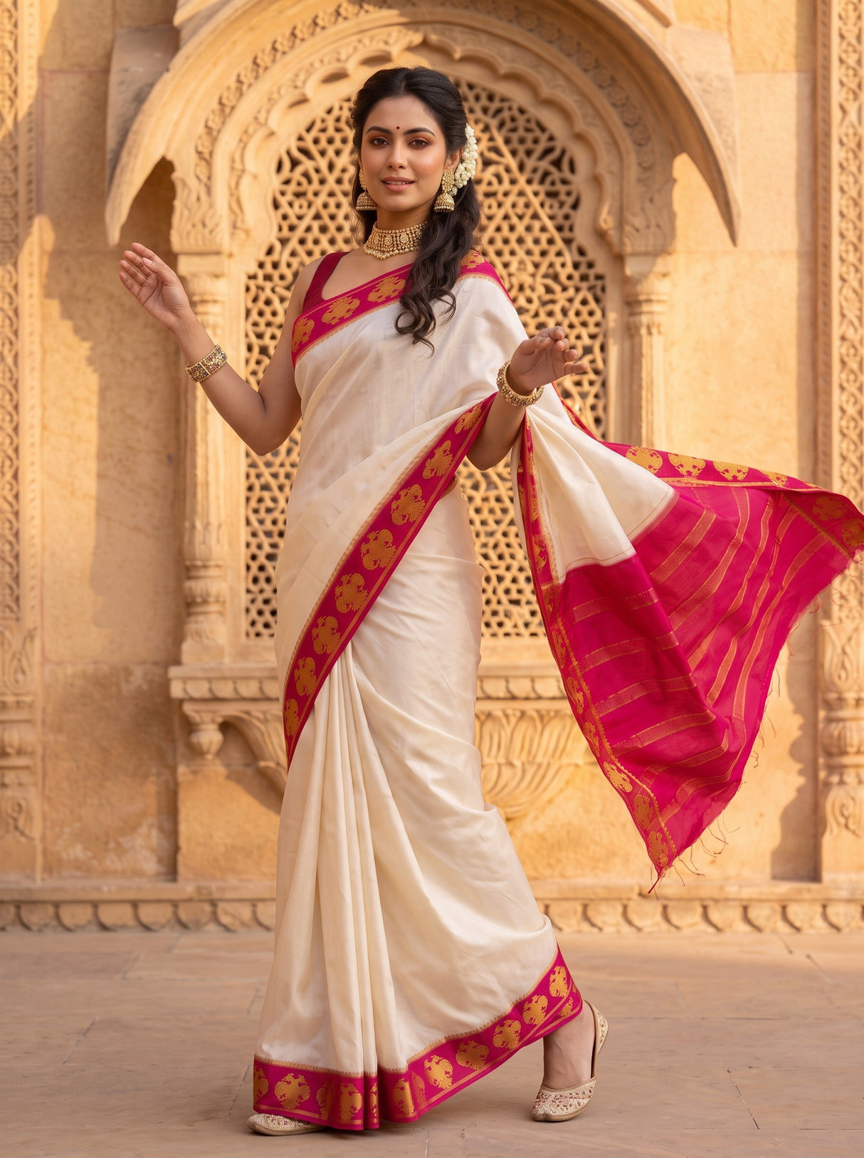 MIMOSA Half White Saree Saree — pose 5 styling detail