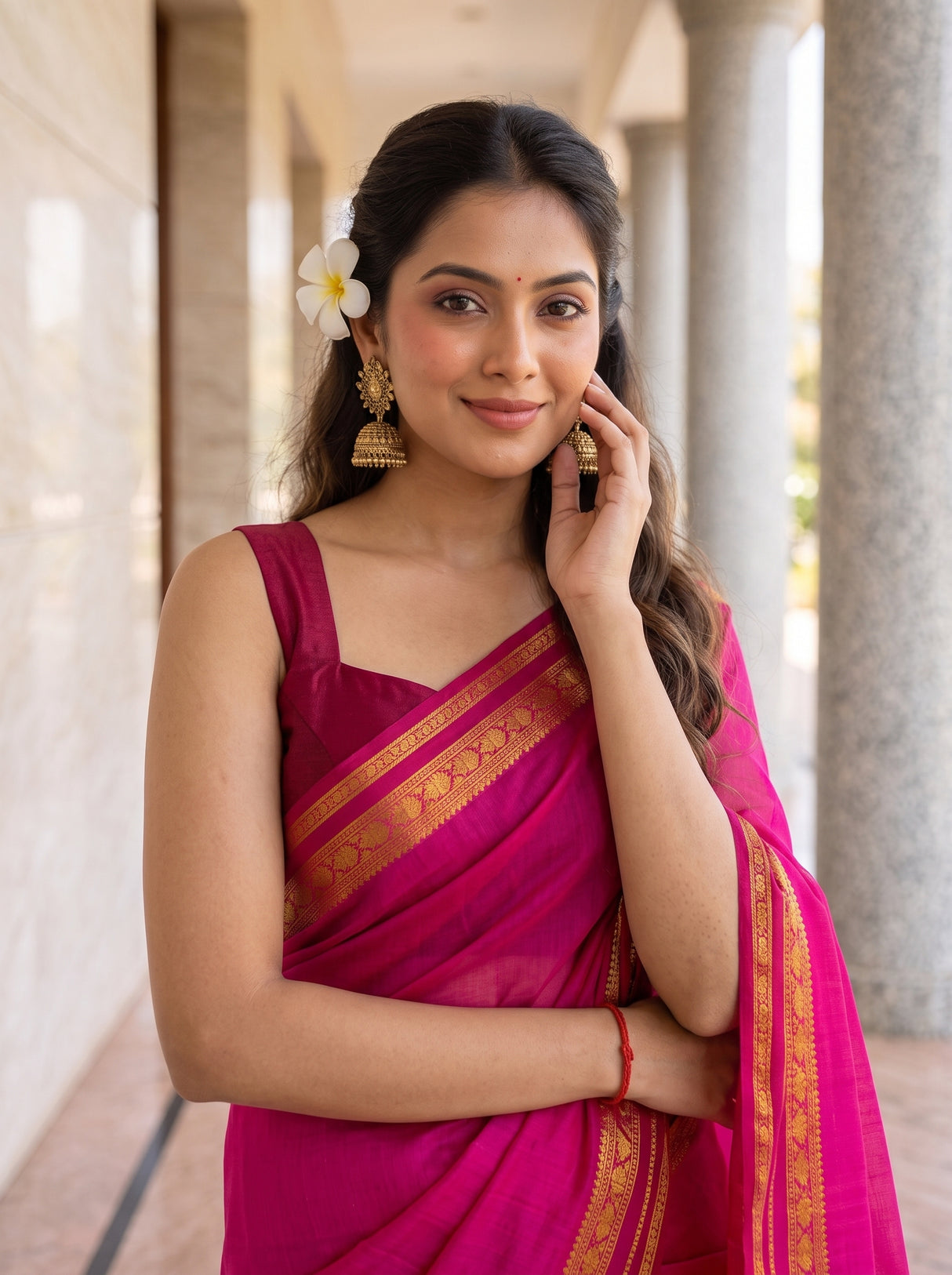 MIMOSA Gajari Mysore Silk Crepe Saree — pose 10 styling detail