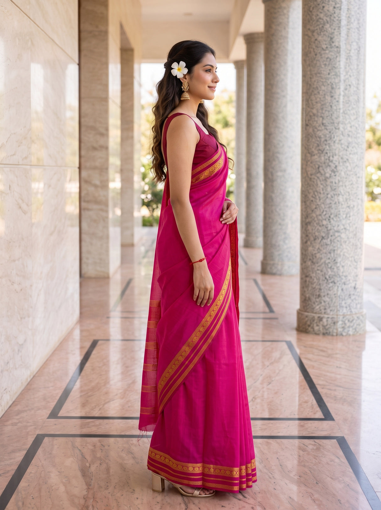 MIMOSA Gajari Mysore Silk Crepe Saree — pose 3 styling detail