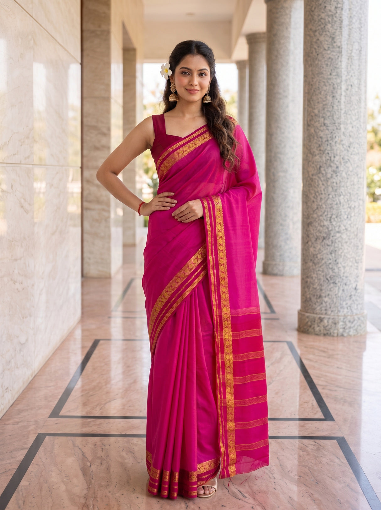 MIMOSA Gajari Mysore Silk Crepe Saree — pose 4 styling detail