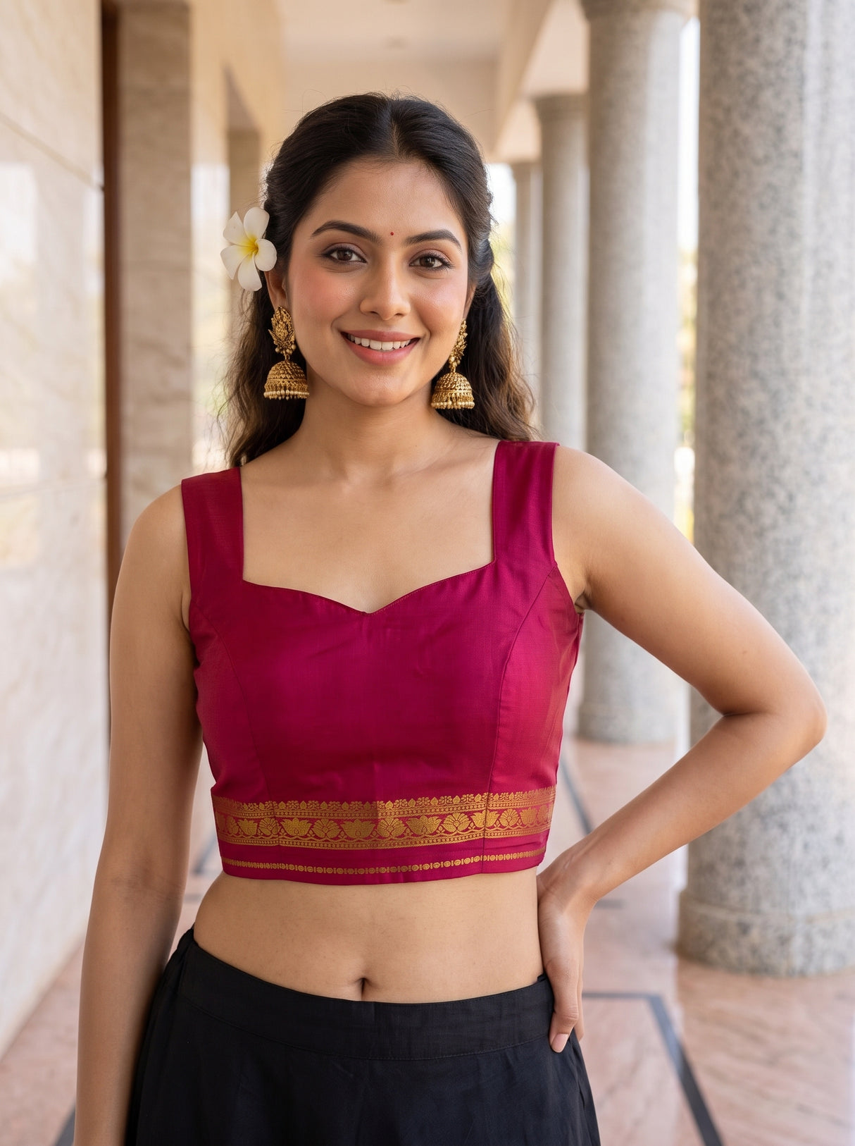 MIMOSA Gajari Mysore Silk Crepe Saree — blouse close-up