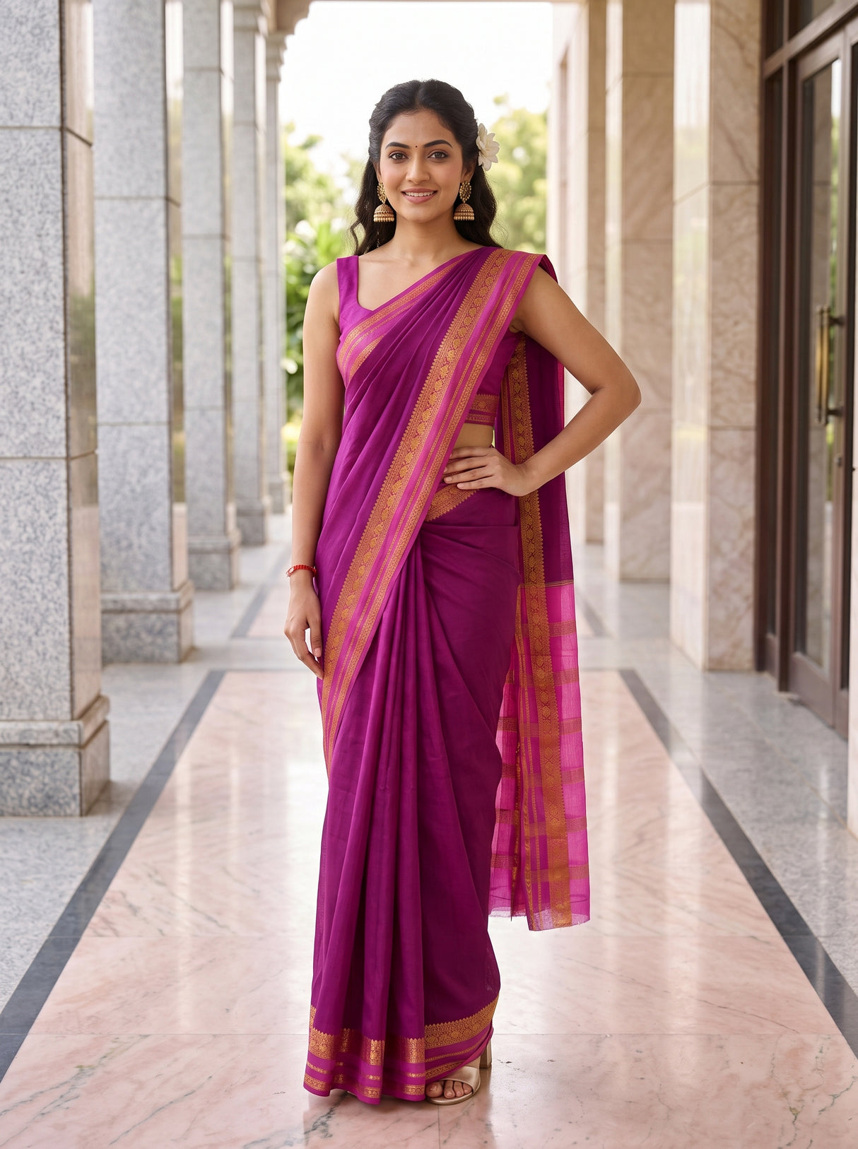 MIMOSA Magenta Mysore Silk Crepe Saree — pose 4 styling detail