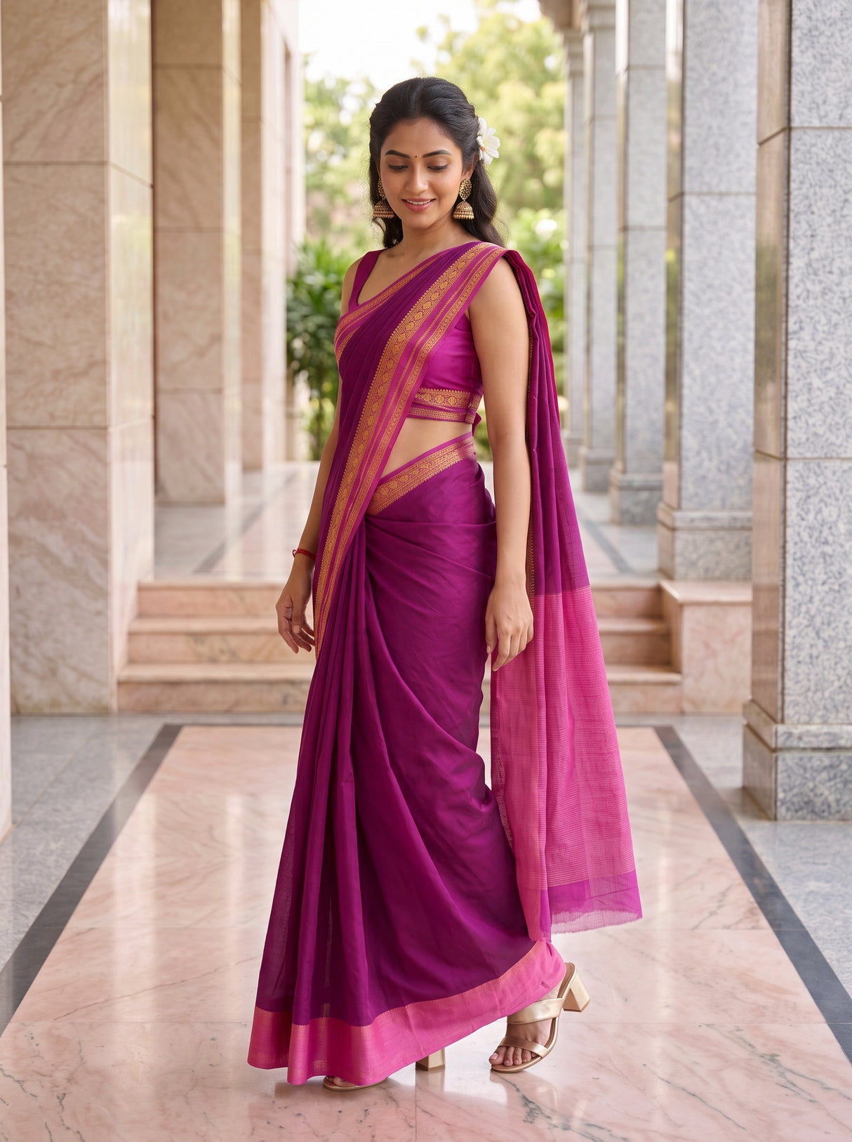 MIMOSA Magenta Mysore Silk Crepe Saree — pose 9 styling detail