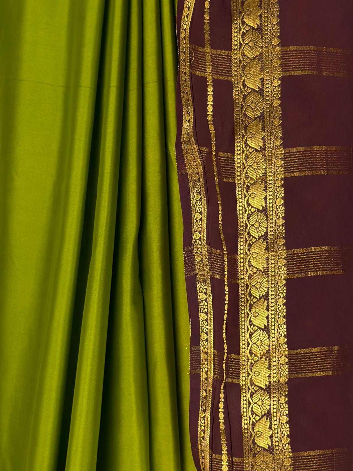 MIMOSA Olive Mysore Silk Crepe Saree — fleets shot full lifestyle