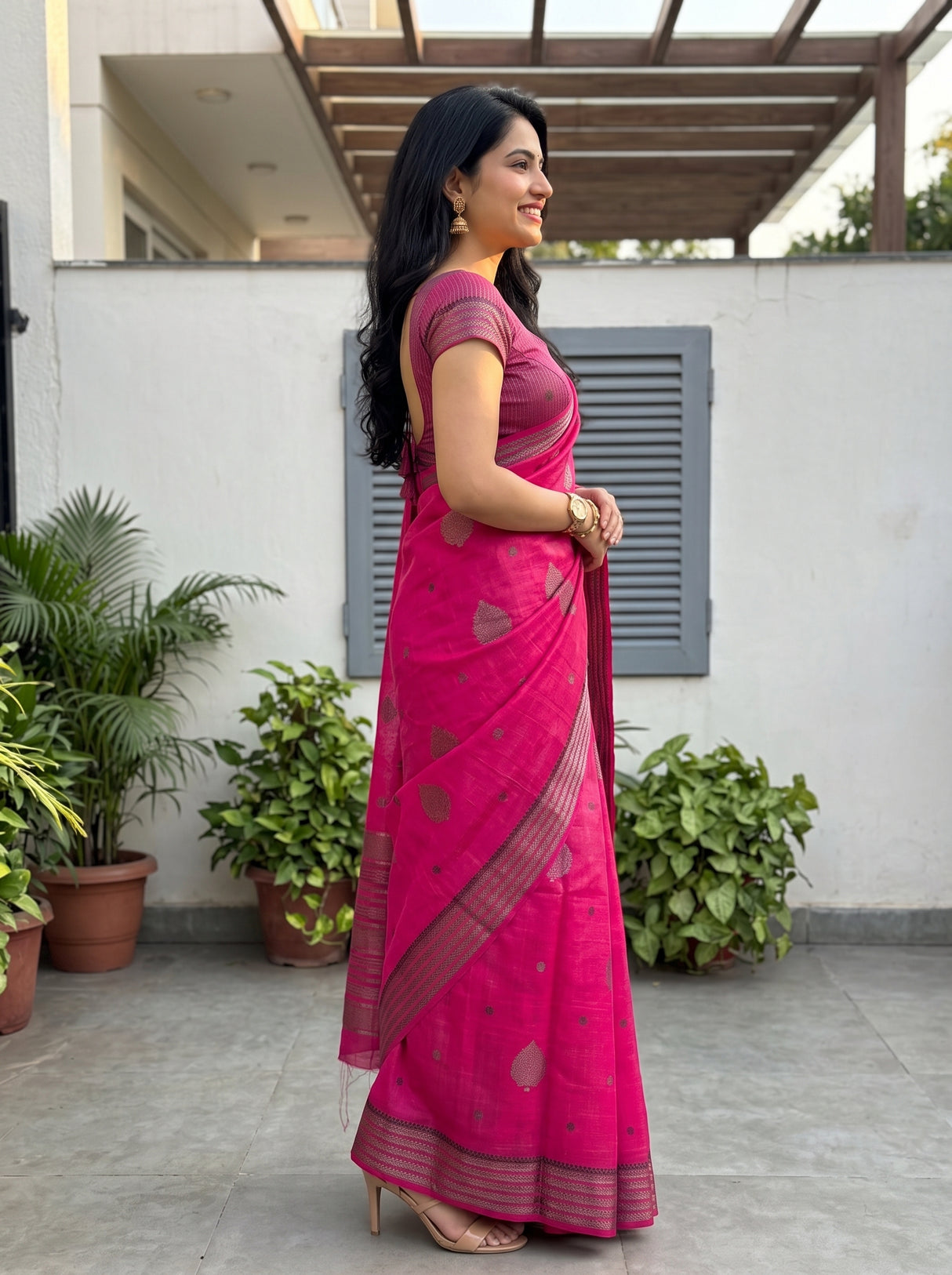 MIMOSA Gajari Banarasi tusser Saree — close-up of pallu and body