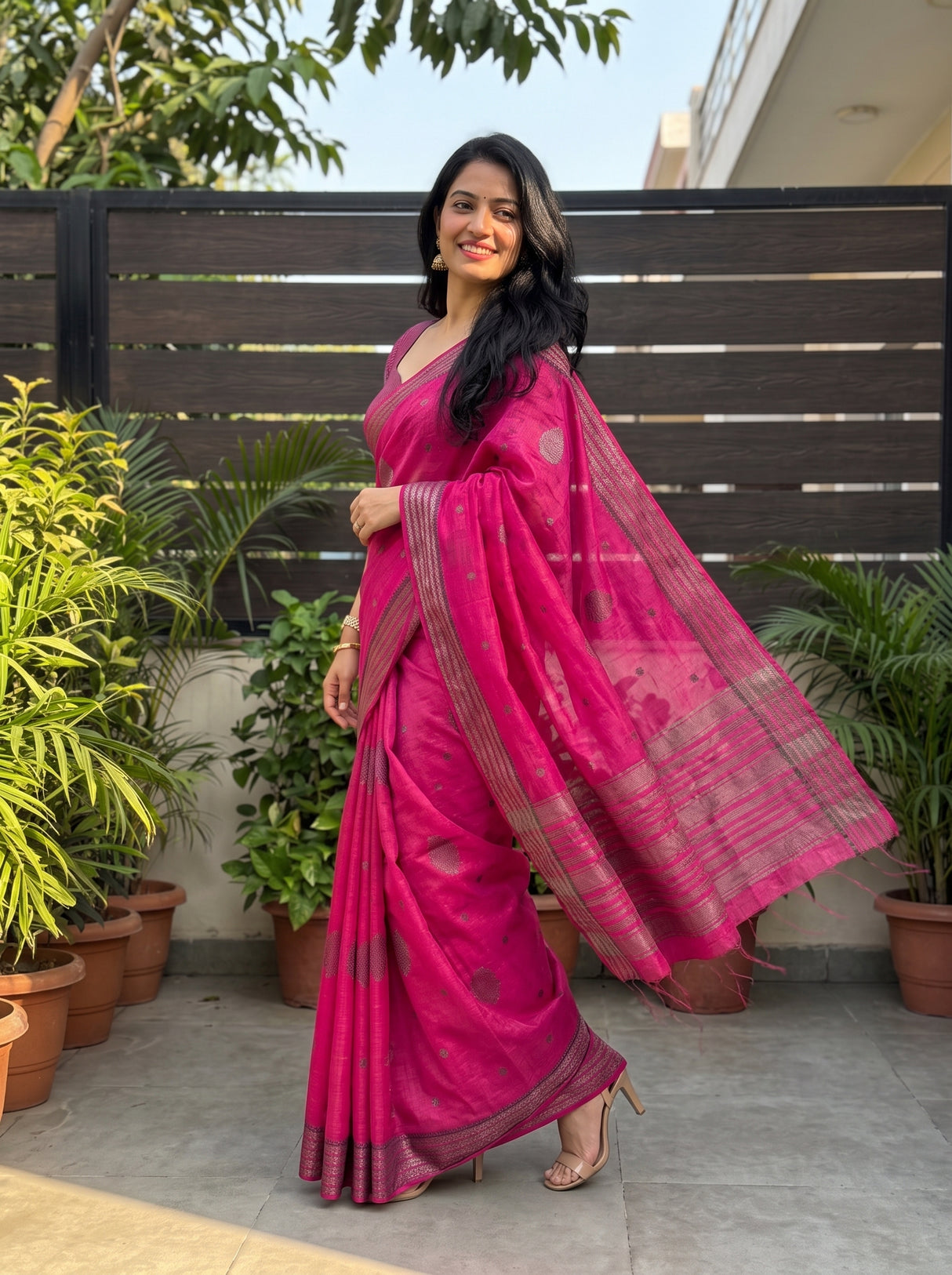 MIMOSA Gajari Banarasi tusser Saree — full drape detail