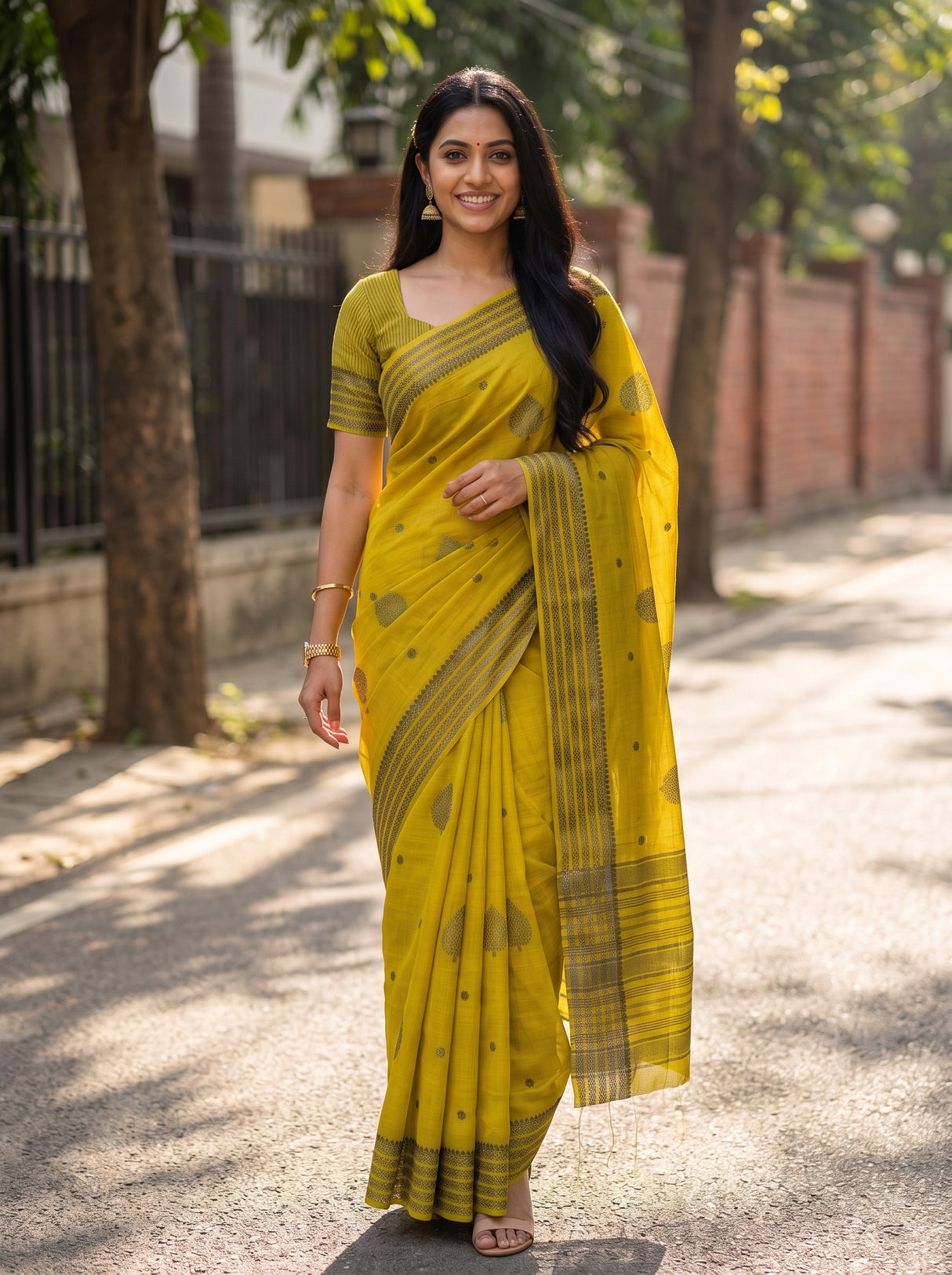 MIMOSA Lemon Banarasi tusser Saree — detail of fabric weave