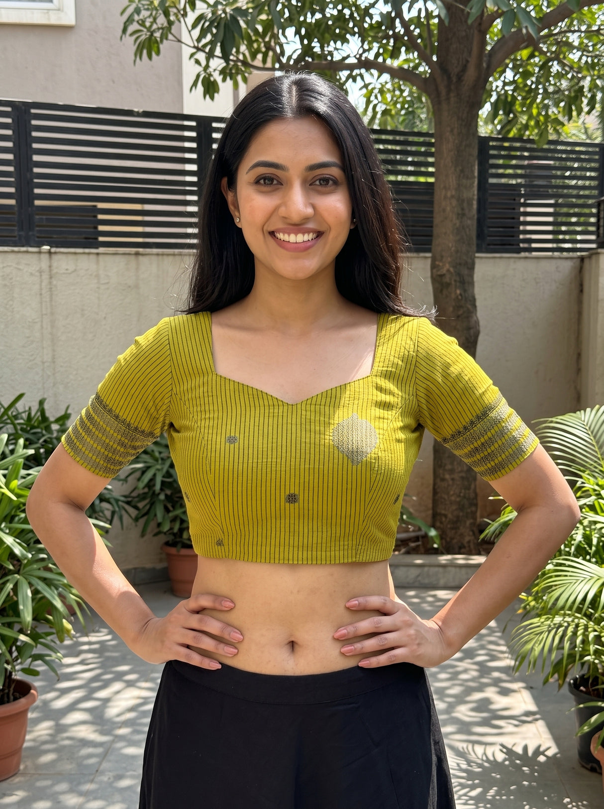 MIMOSA Lemon Banarasi tusser Saree — blouse close-up