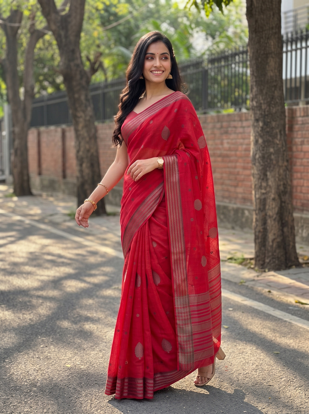 MIMOSA Strawberry Banarasi tusser Saree — close-up of border