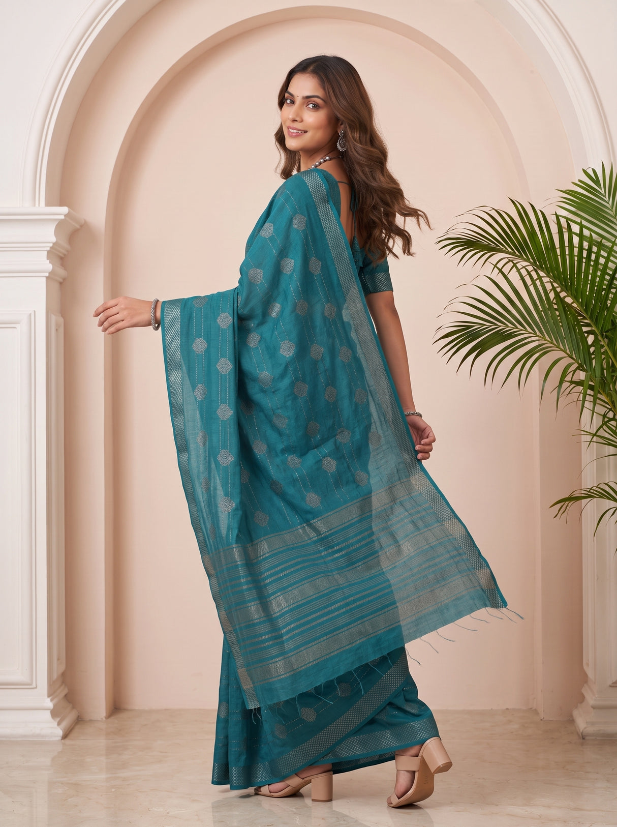 MIMOSA Sapphire Banarasi tusser Saree — pose 9 styling detail