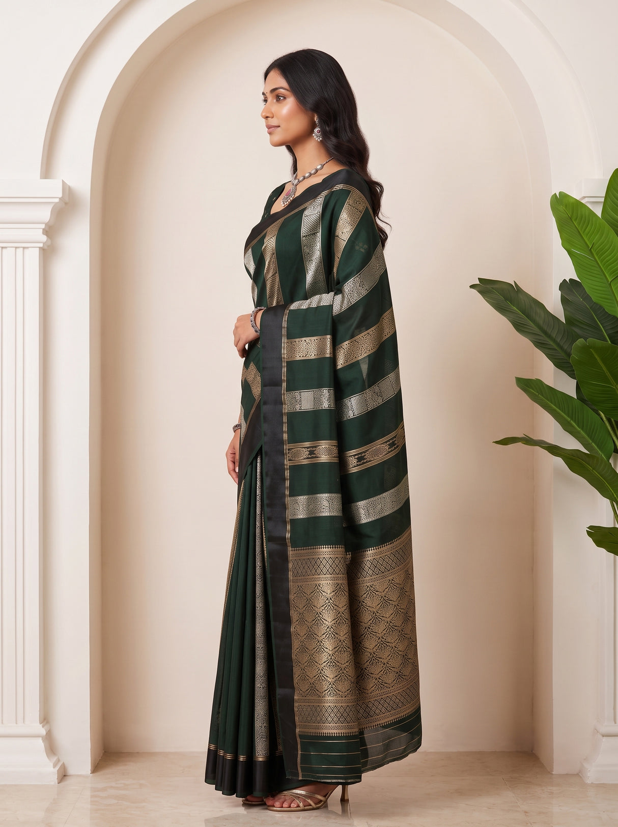 MIMOSA Bottle Green Saree Saree — pose 3 styling detail
