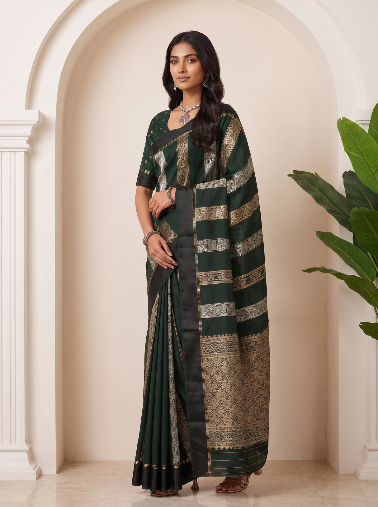 MIMOSA Bottle Green Saree Saree — pose 5 styling detail