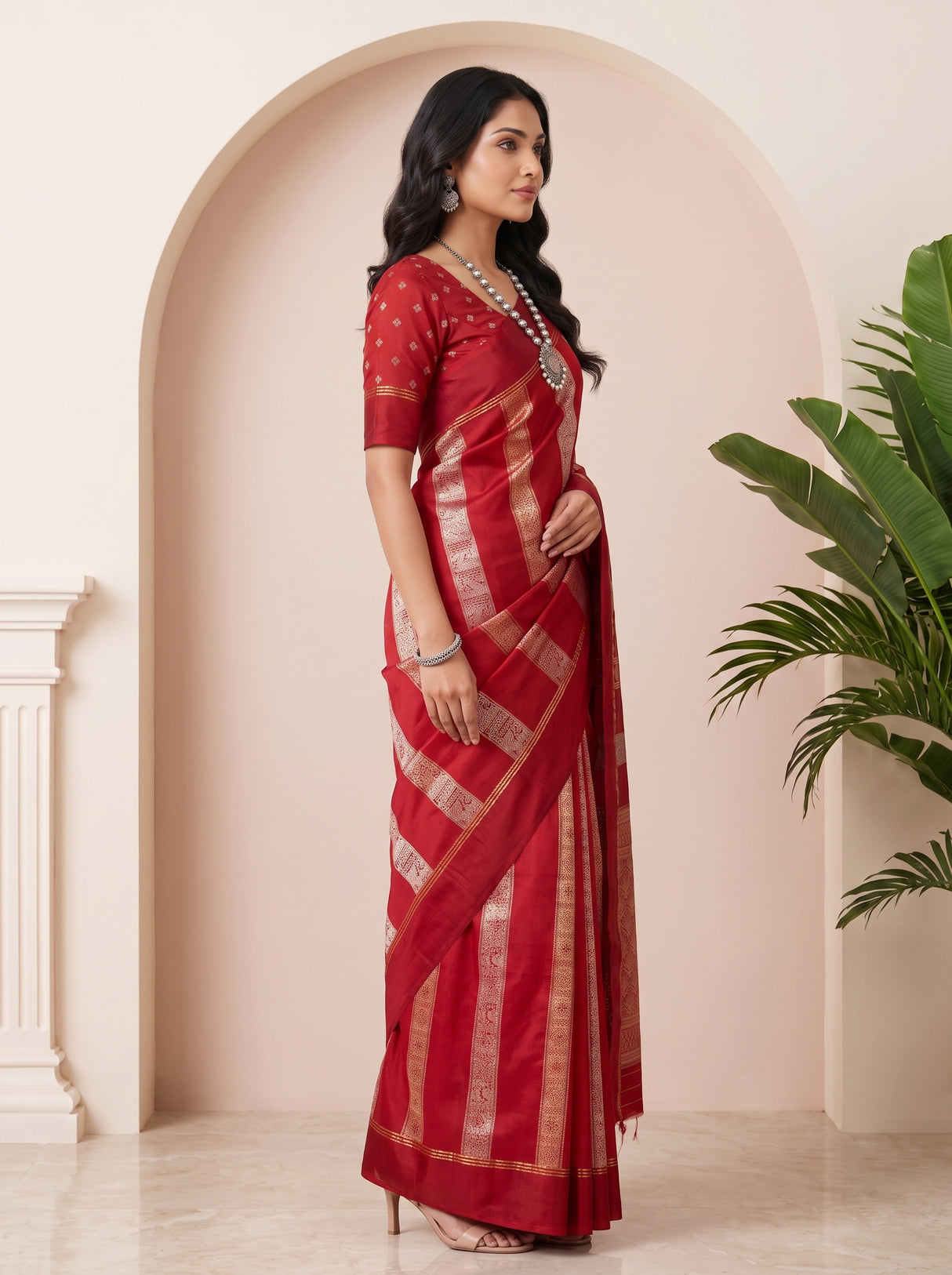 MIMOSA Red Saree Saree — pose 3 styling detail