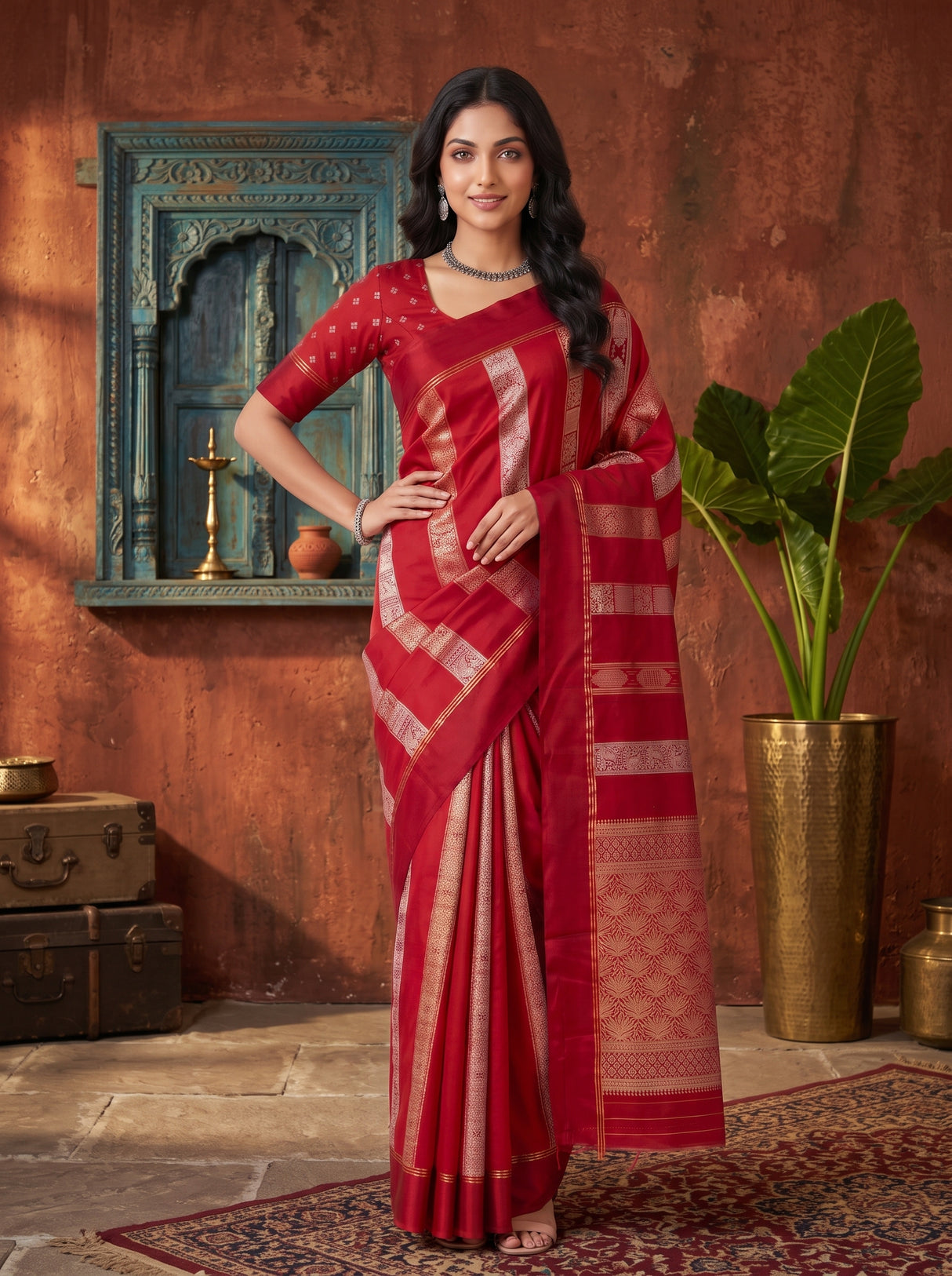 MIMOSA Red Saree Saree — pose 4 styling detail