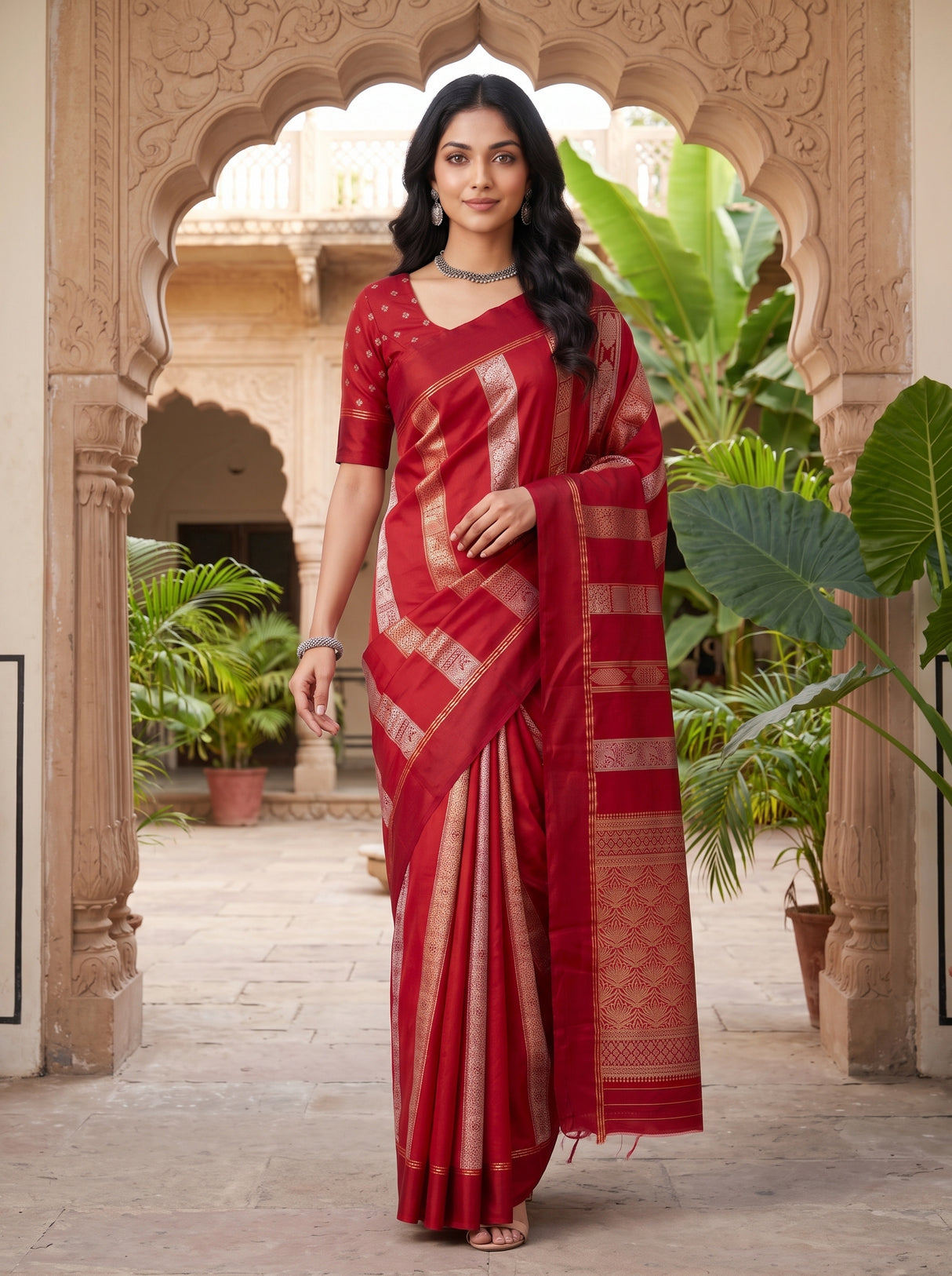 MIMOSA Red Saree Saree — pose 6 styling detail