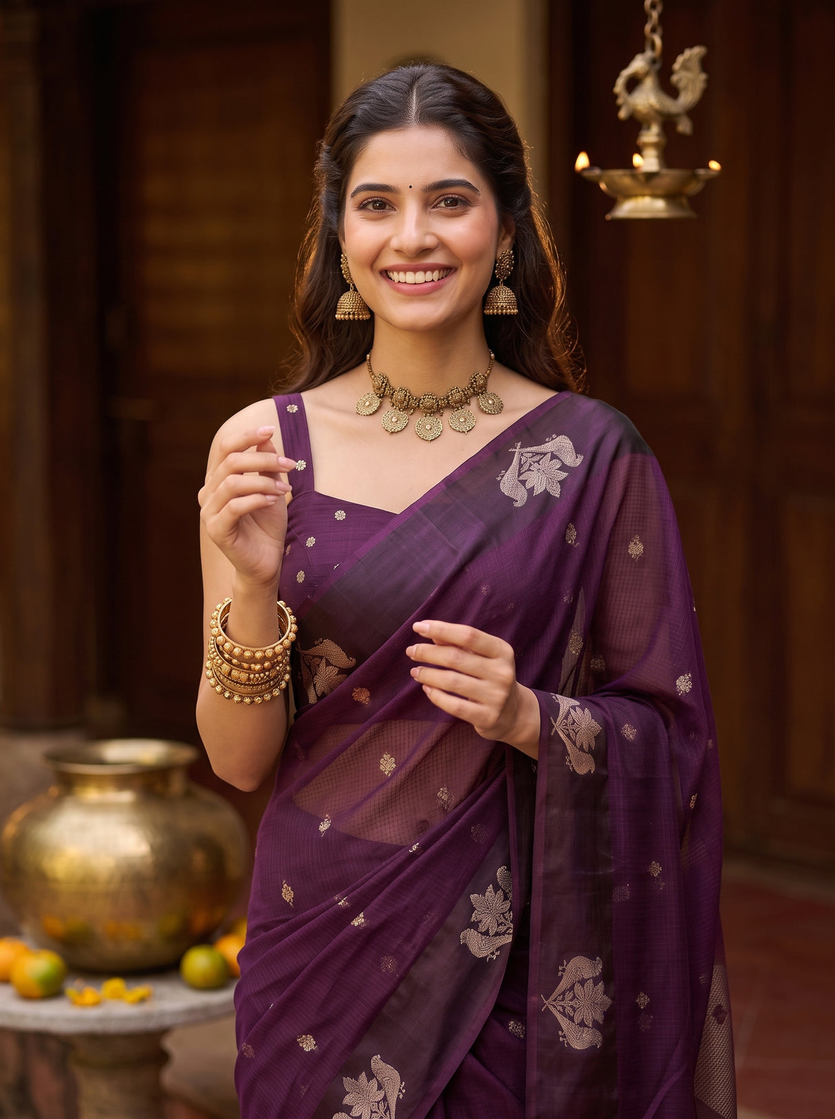 MIMOSA Jamun Manipuri Linen Saree — pose 10 styling detail