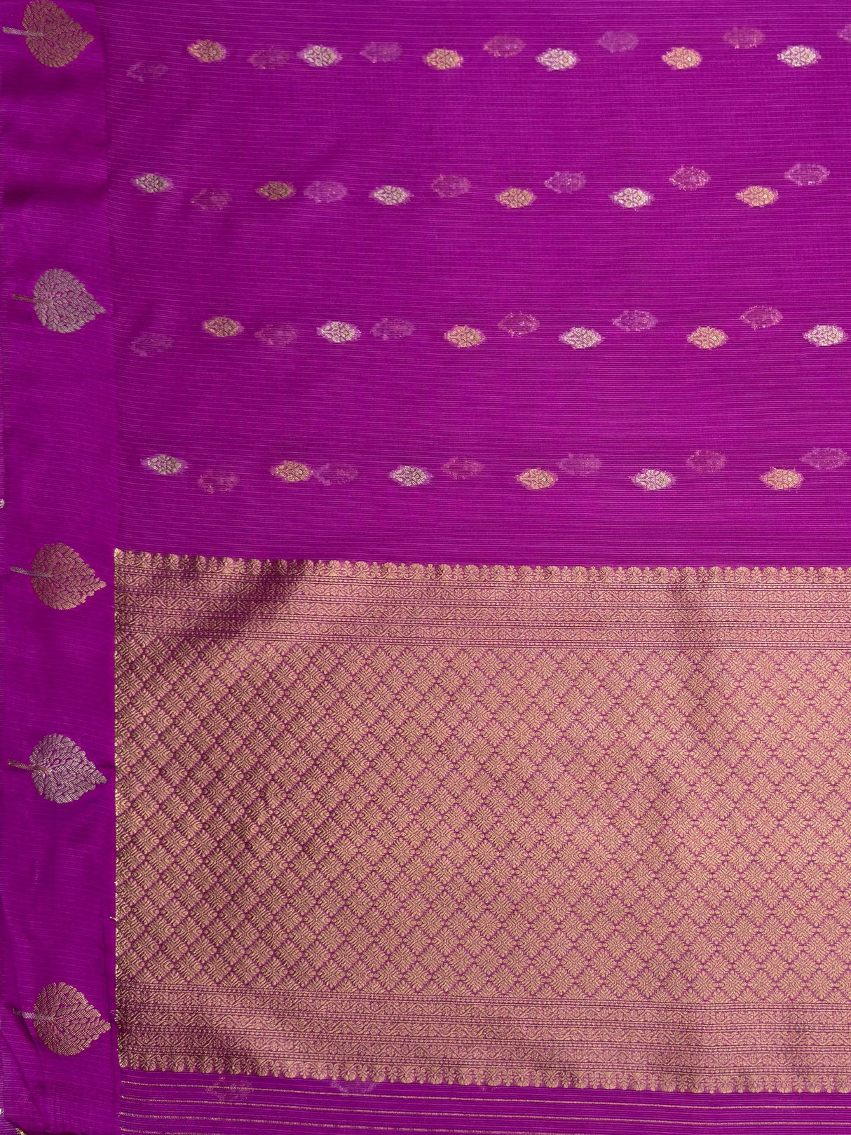 MIMOSA Magenta Manipuri Linen Saree — pallu and zari work detail