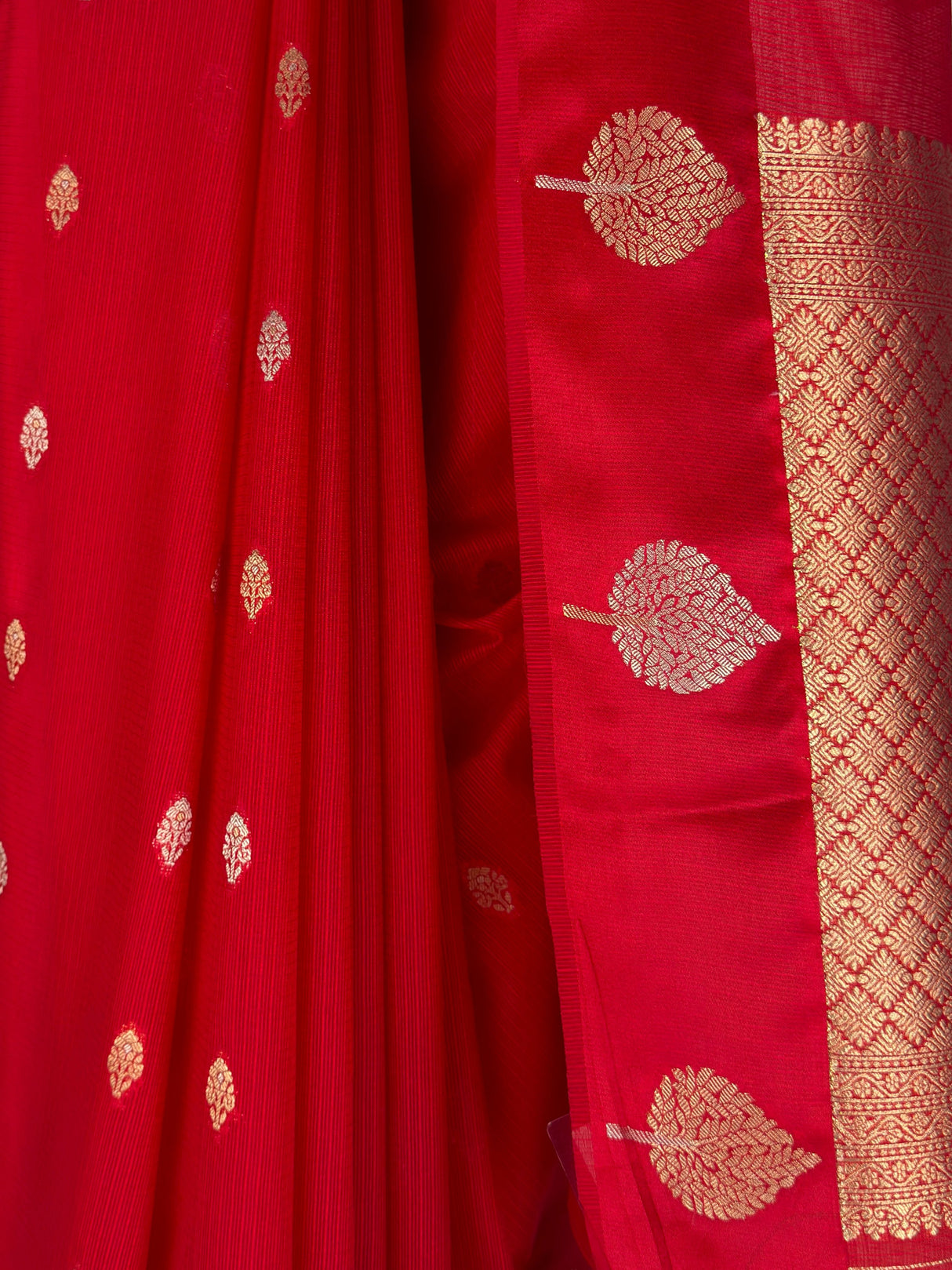 MIMOSA Red Manipuri Linen Saree — fleets shot full lifestyle