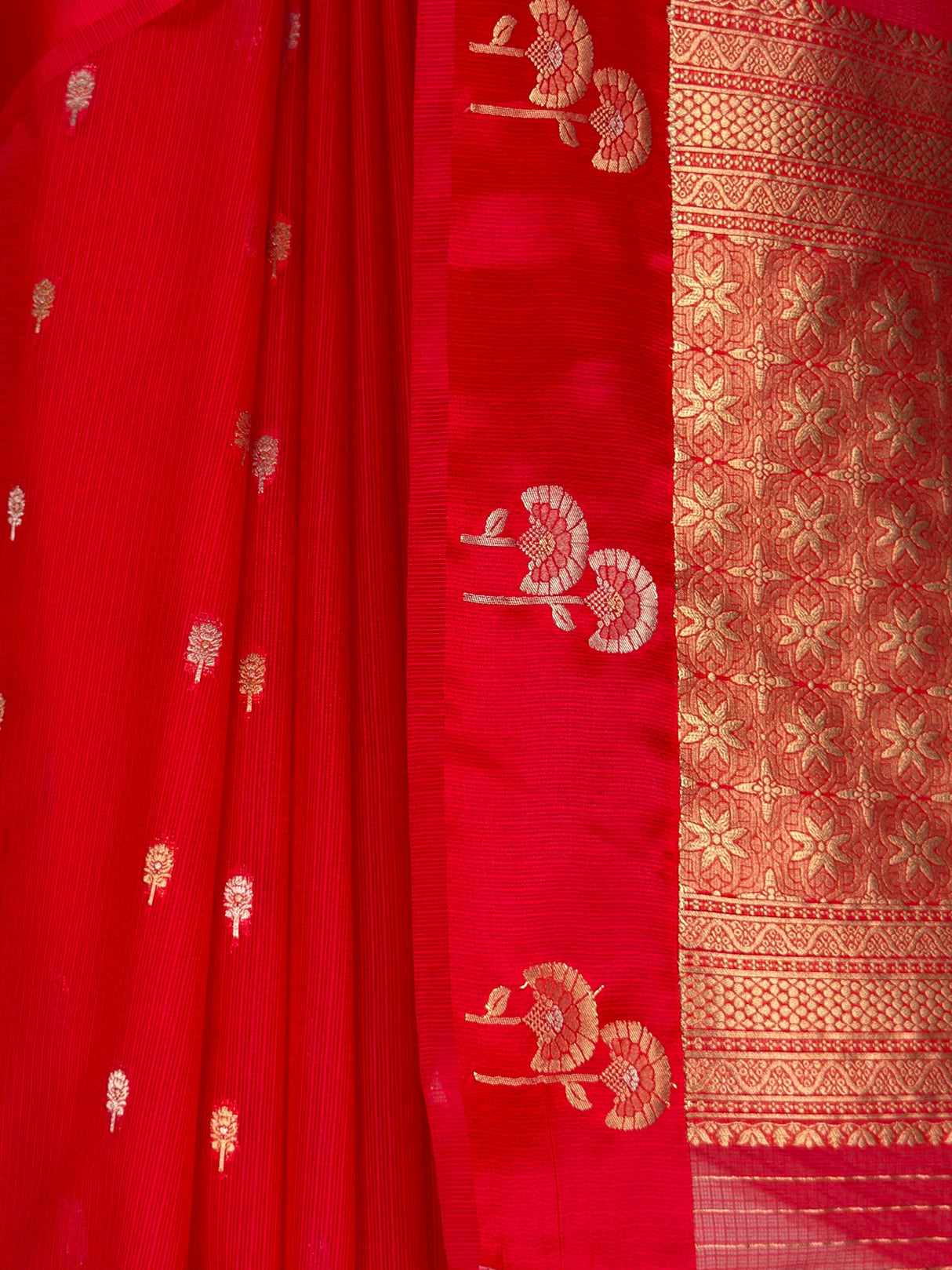 MIMOSA Red Manipuri Linen Saree — fleets shot full lifestyle