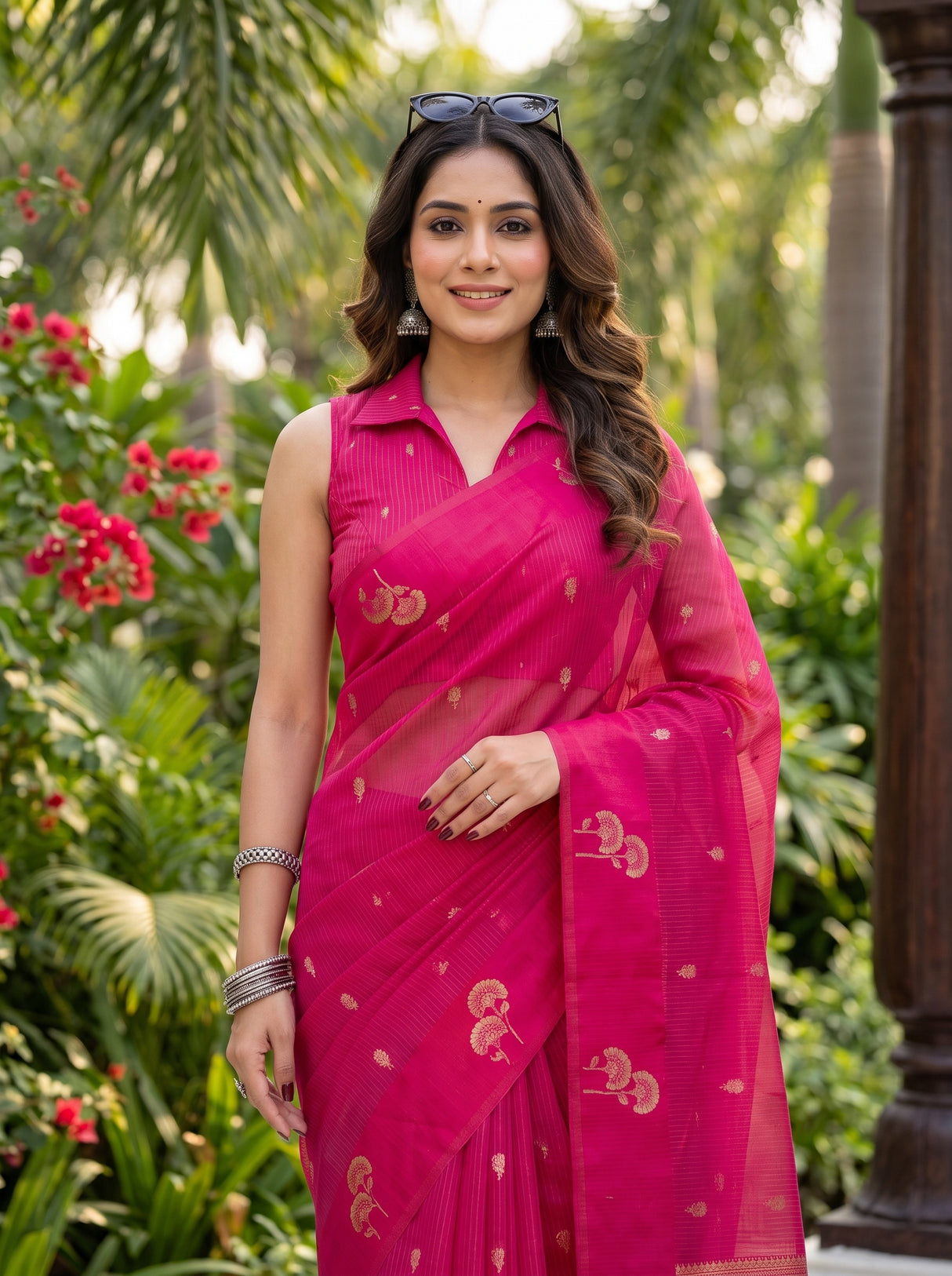 MIMOSA Rani Manipuri Linen Saree — pose 10 styling detail