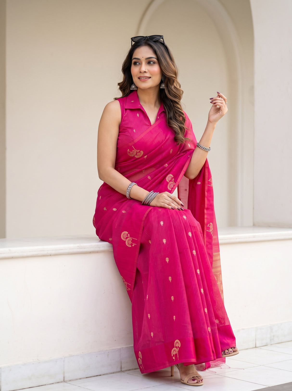 MIMOSA Rani Manipuri Linen Saree — pose 8 styling detail