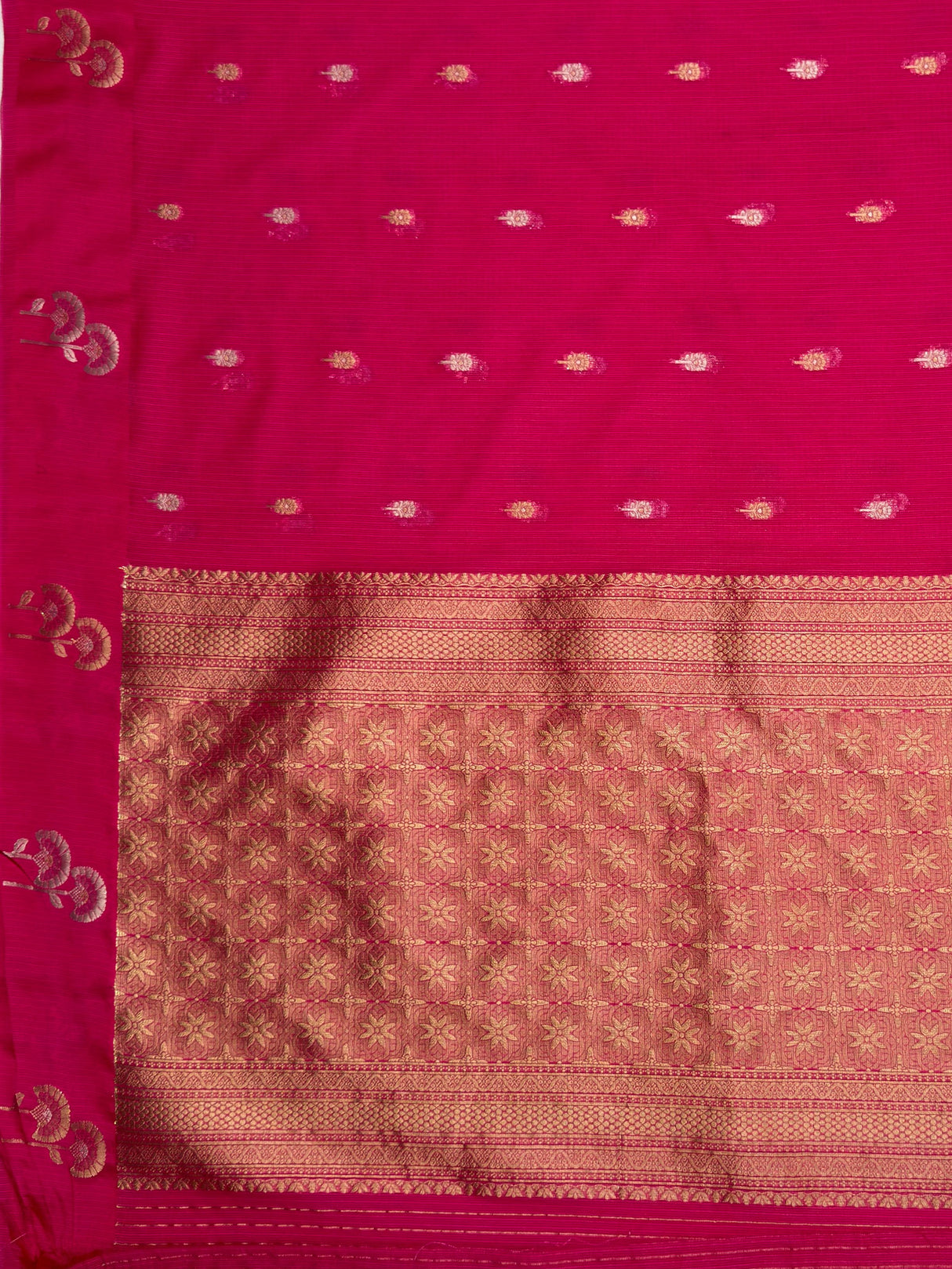 MIMOSA Rani Manipuri Linen Saree — pallu and zari work detail