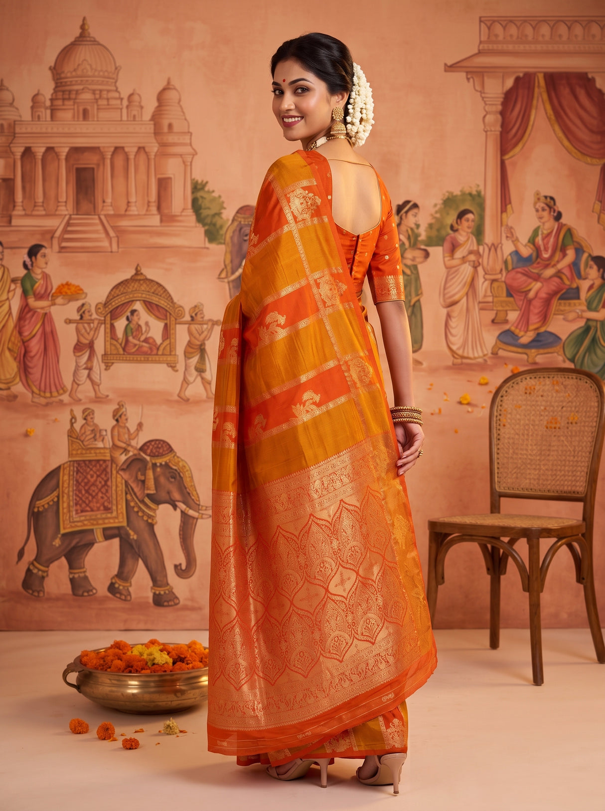 MIMOSA Orange Saree Saree — pose 7 styling detail