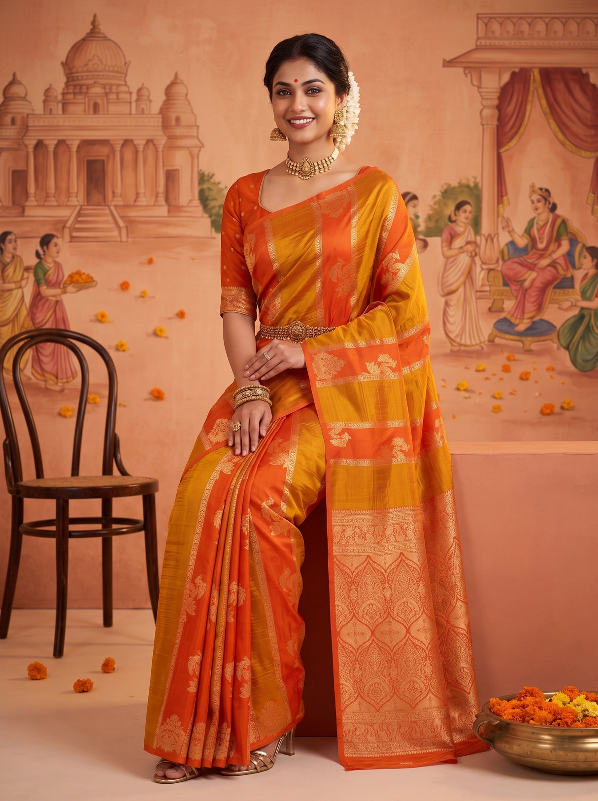 MIMOSA Orange Saree Saree — pose 8 styling detail