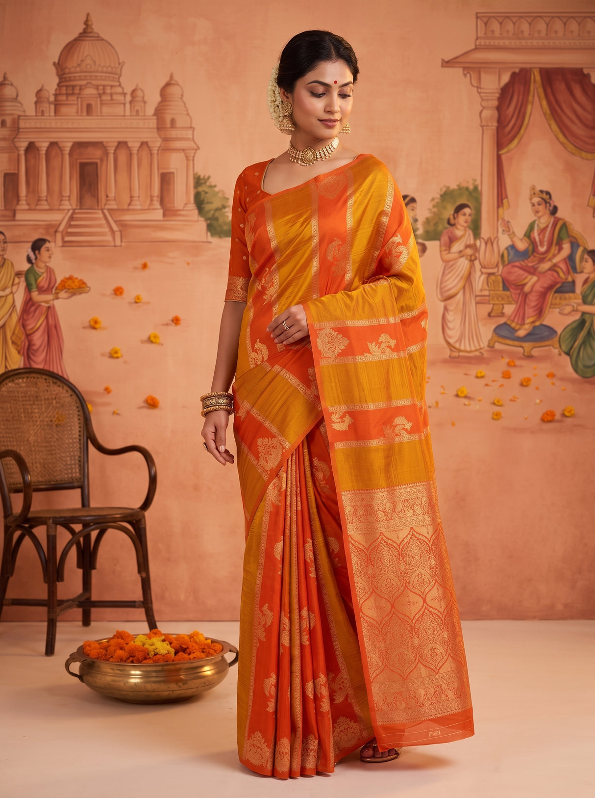 MIMOSA Orange Saree Saree — pose 9 styling detail