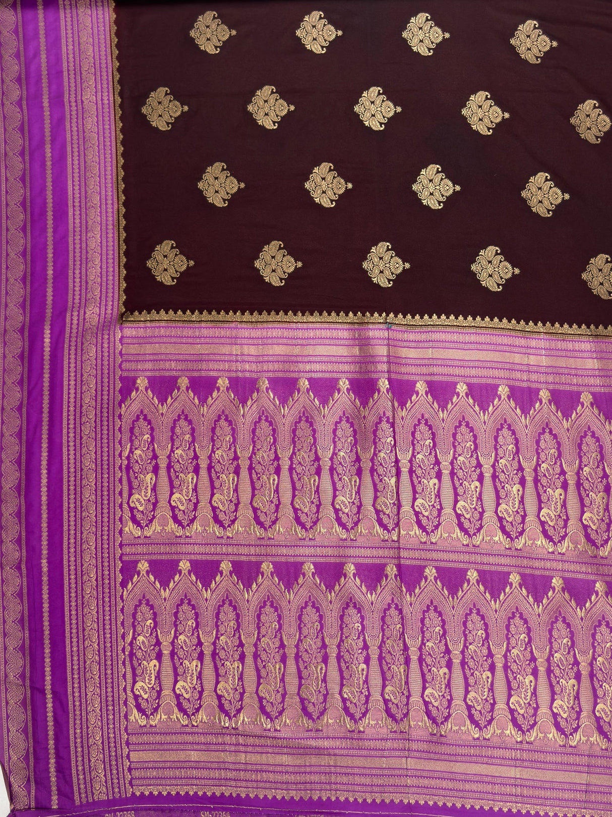 MIMOSA Chocolate Mysore Silk crepe Saree — pallu and zari work detail