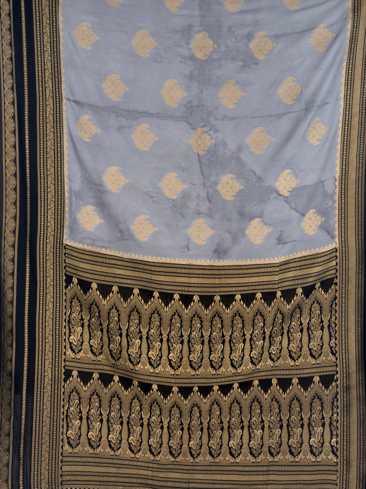 MIMOSA Grey Mysore Silk Saree — pallu and zari work detail