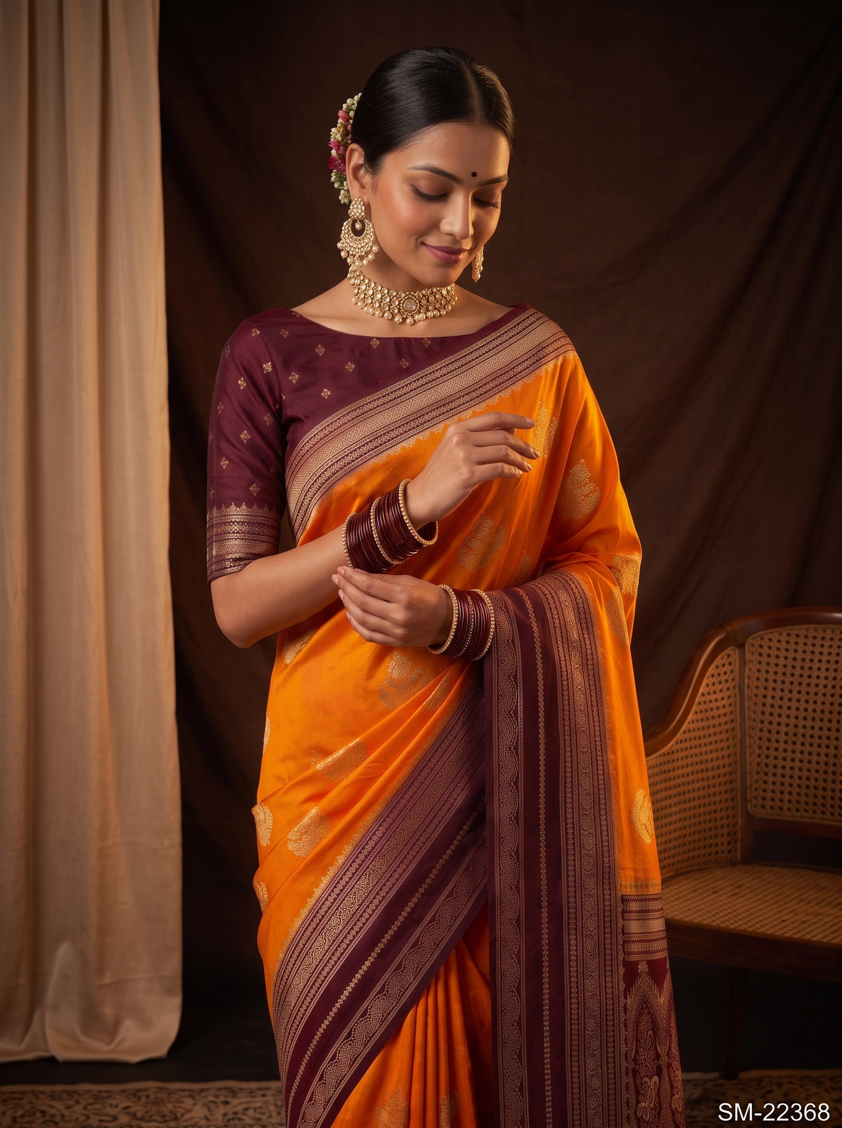 MIMOSA Mustard Mysore Silk crepe Saree — pose 10 styling detail