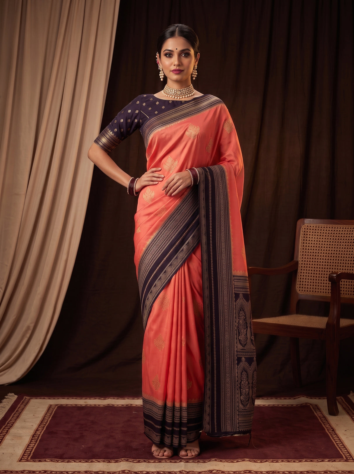MIMOSA Peach Mysore Silk crepe Saree — pose 4 styling detail